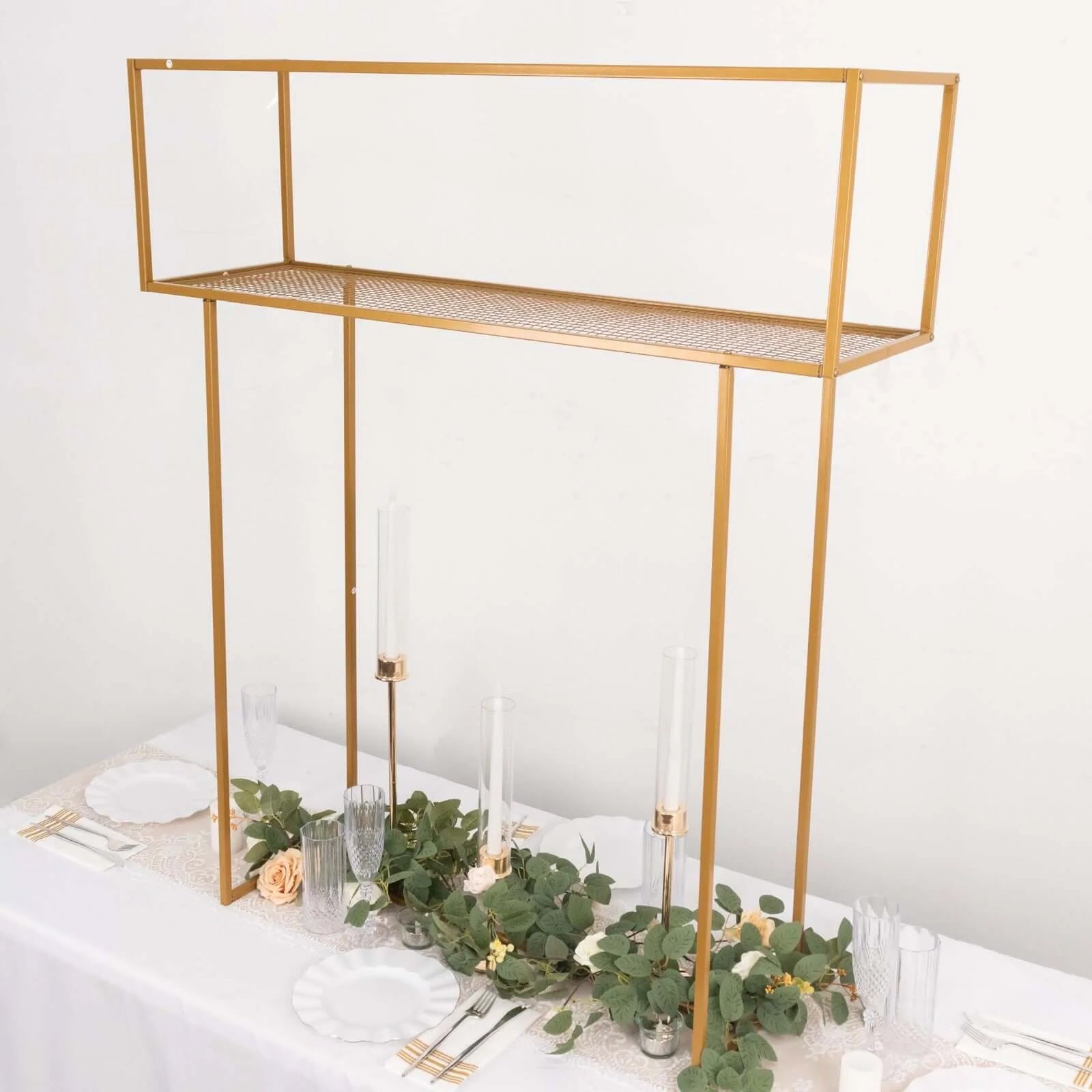 Floral Display Rack Heavy Duty Design Metal Gold - Rectangular Tall Centerpiece Stand 48