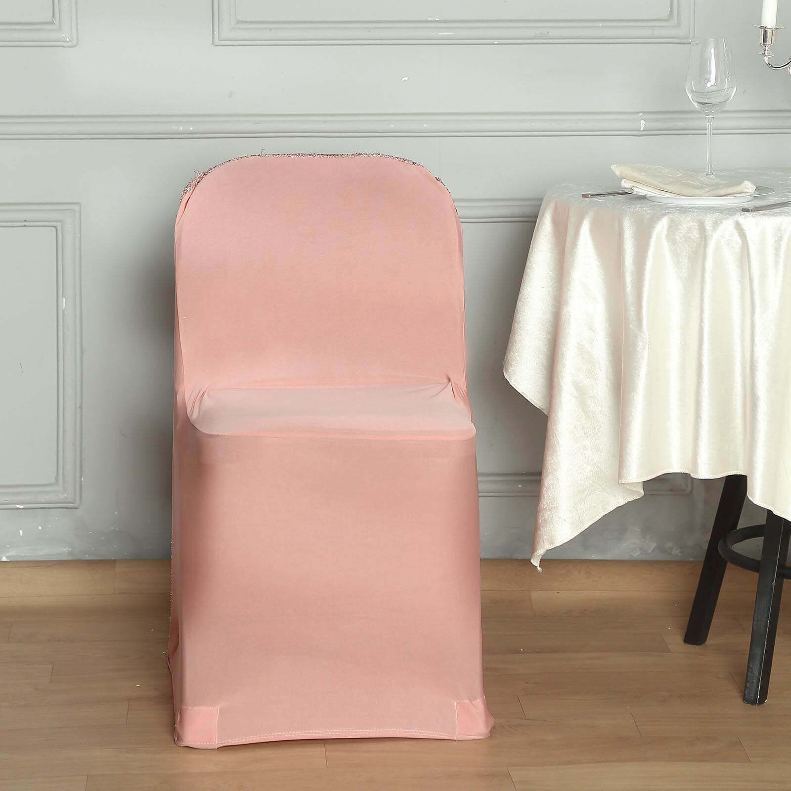 Stretch Spandex Chair Cover Rose Gold for Folding Chairs - Metallic Shimmer Tinsel Back Design Fitted Slipcover