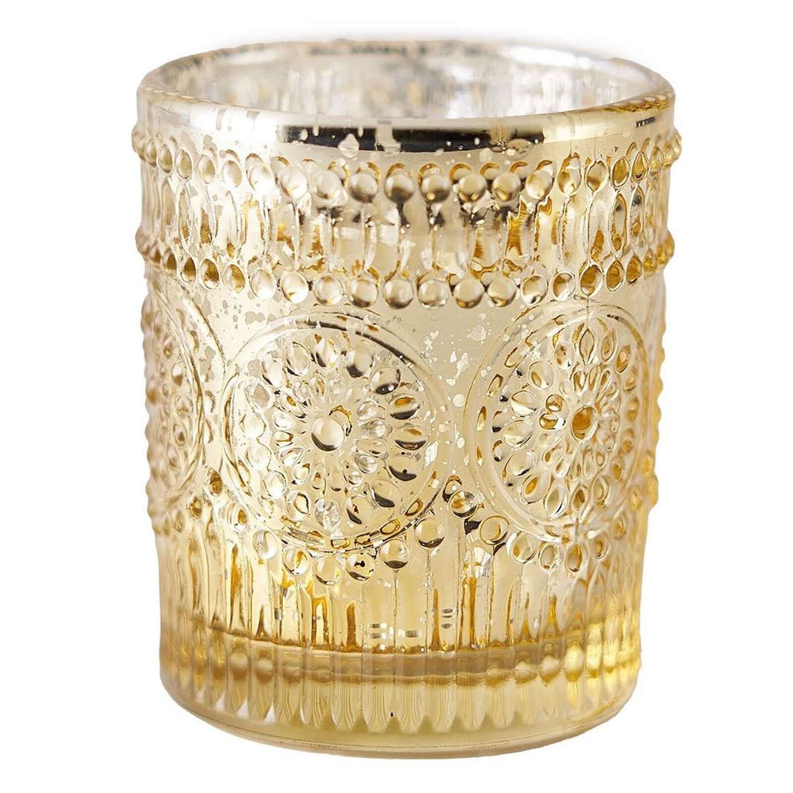 6-Pack Mercury Glass Candle Holders Gold Primrose Design - Votive Tealight Holders for Weddings