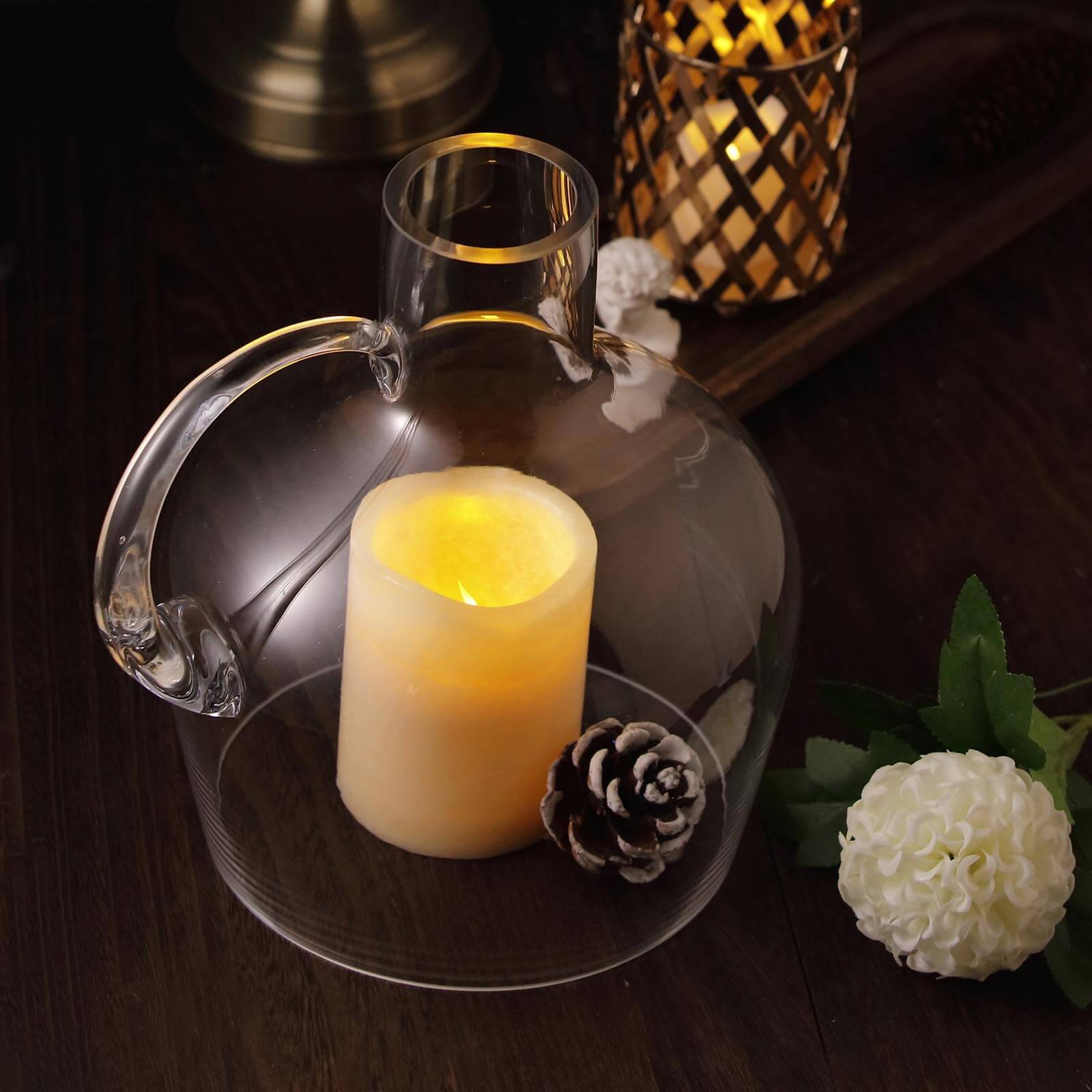 Glass Candle Holder Cloche Jar Dome Clear with Wooden Base - Stylish Centerpiece for Floral Displays 10