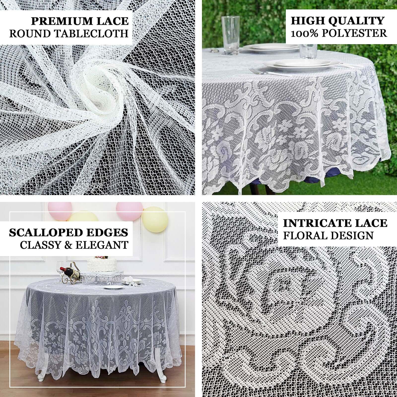 Lace 90 Round Tablecloth White - Premium Design for Versatile Table Decor