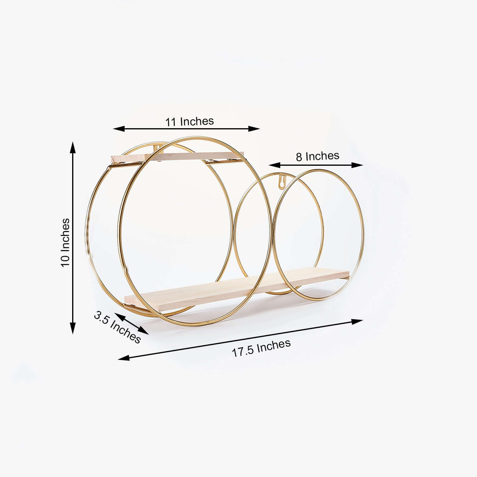 10x18 2-Tier Round Floating Shelf, Dessert Display Stand, Hanging Wall Shelf Gold With Double Hoop Design