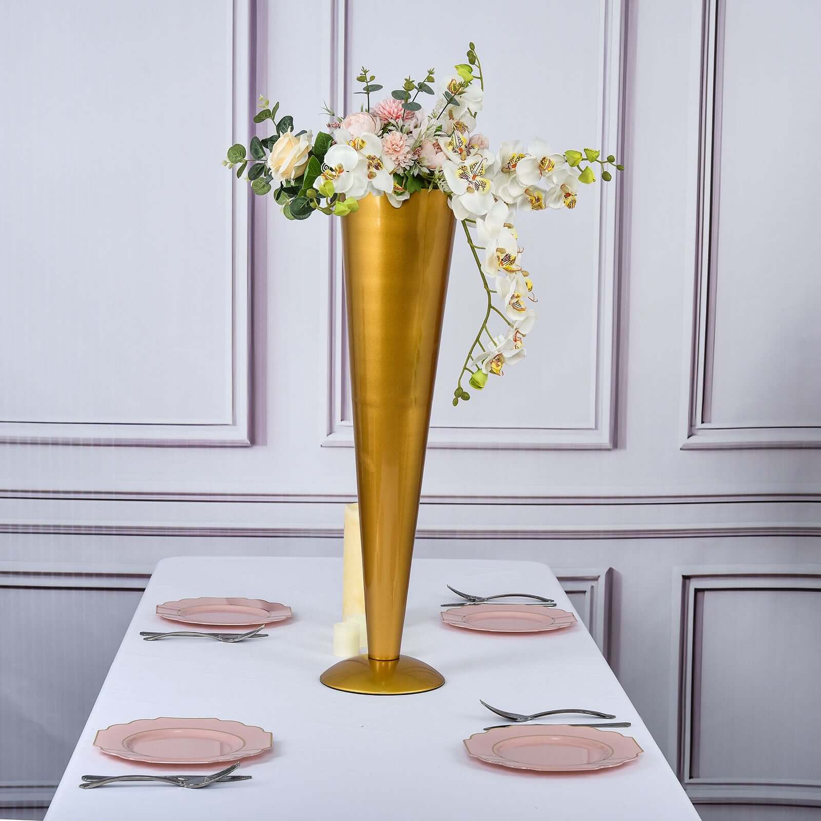 Metal Trumpet Vase Brushed Gold - Durable Design for Stylish Wedding Decor 28