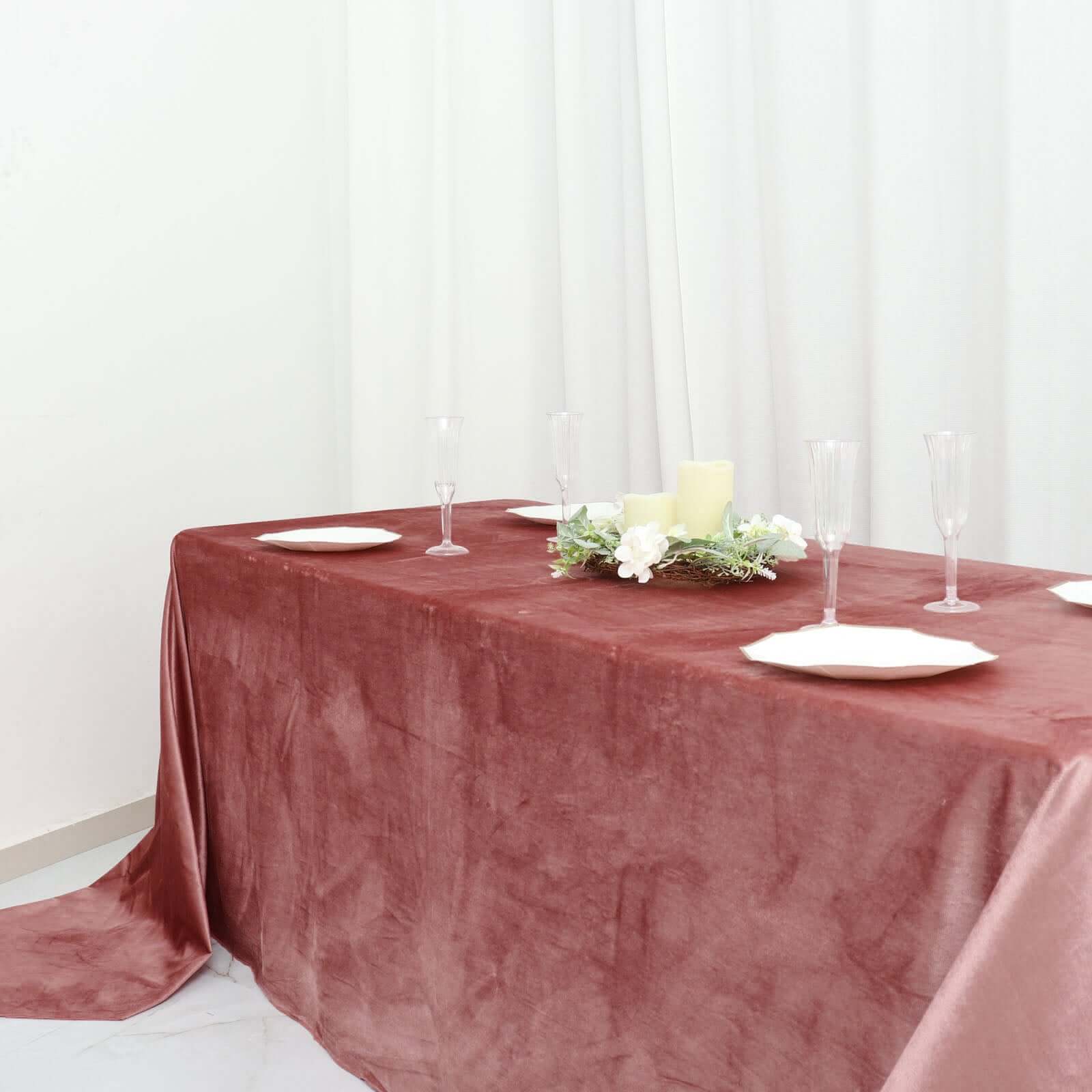 Premium Velvet 90x156 Rectangle Tablecloth Dusty Rose - Reusable Soft & Seamless Table Cover