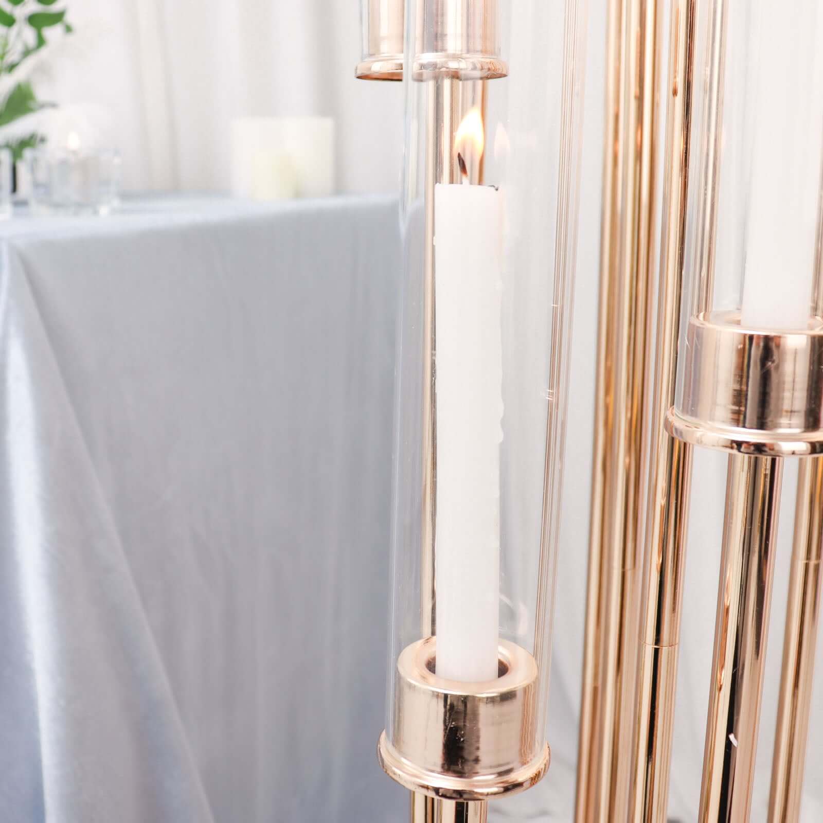 16-Arm Cluster Taper Candle Holder Gold with Clear Glass Shades - Stunning Large Candle Display for Venues 78