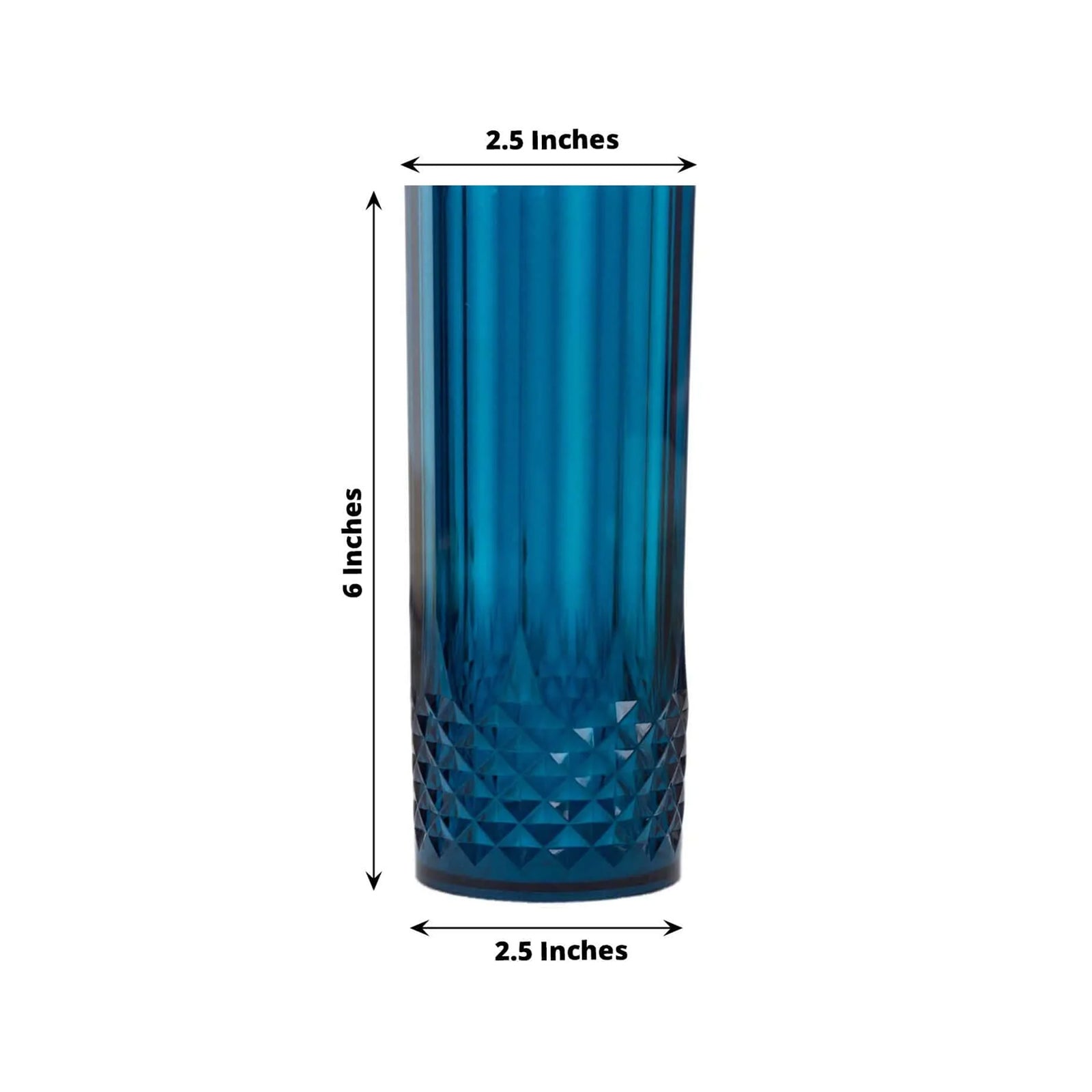 6-Pack Plastic Cocktail Tumblers Navy Blue Transparent Crystal Cut Style - Shatterproof Highball Glasses 14oz