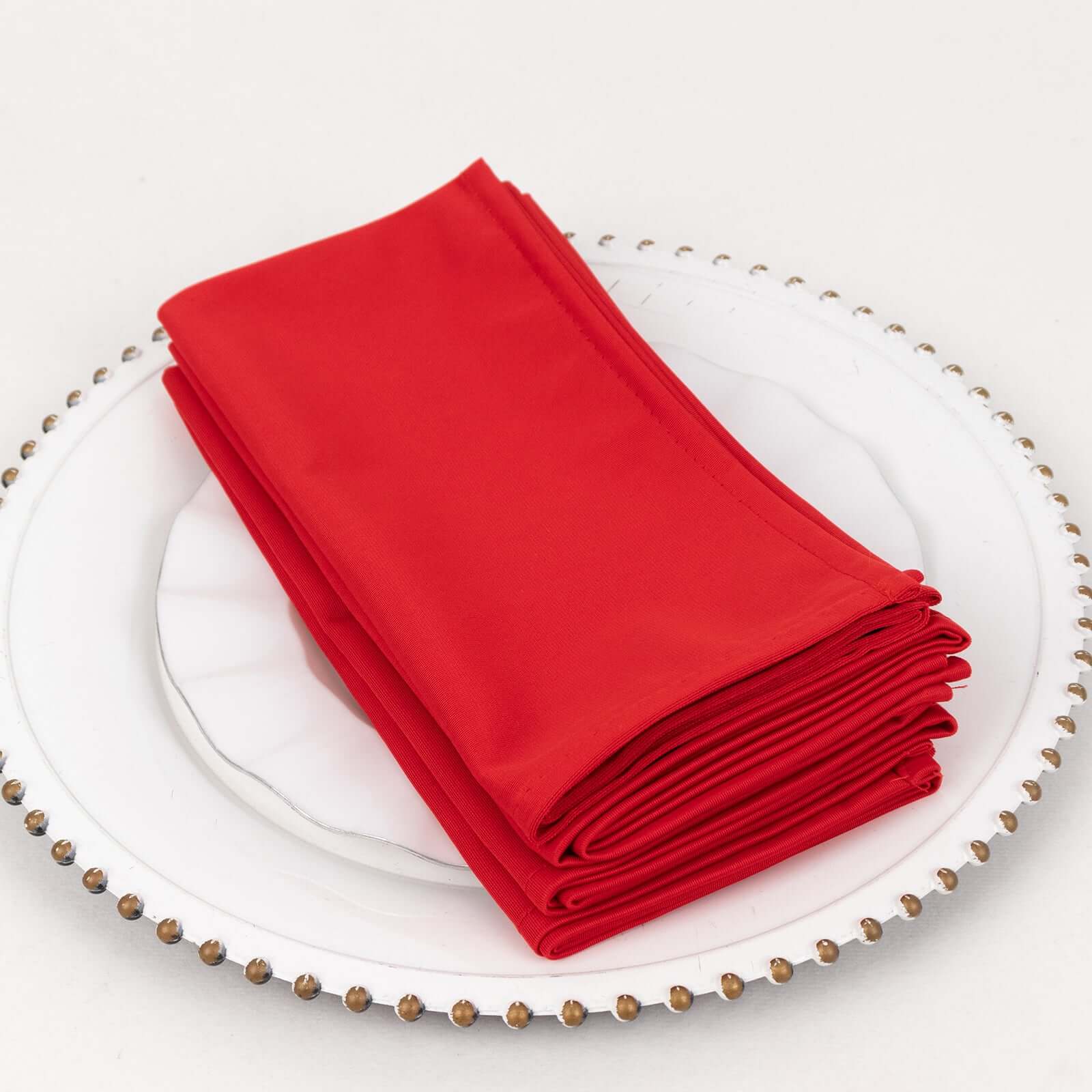 5 Pack Premium Scuba 20x20 Napkins Red - Durable & Reusable Dinner Napkins