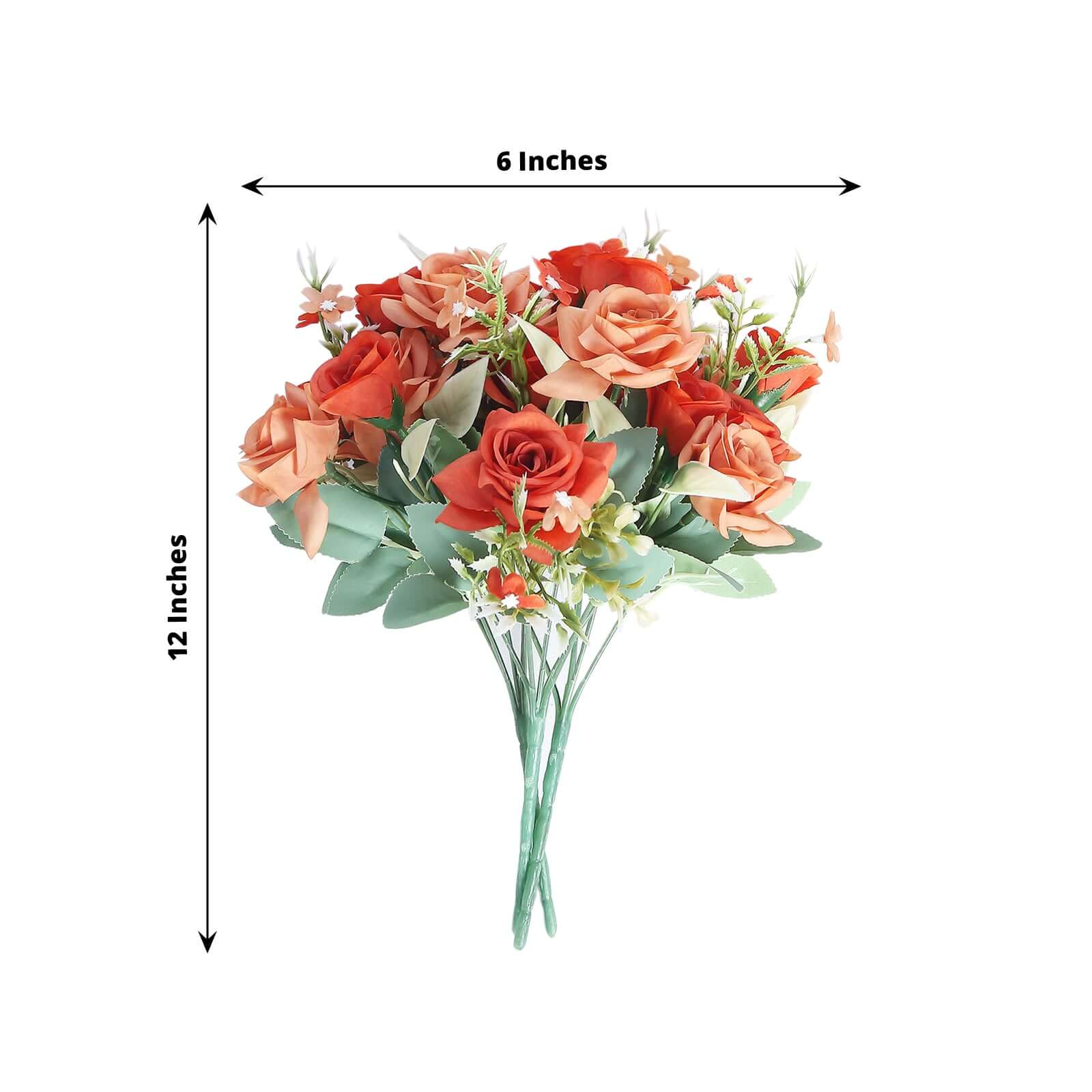 4 Bushes 12 Terracotta (Rust) Real Touch Artificial Silk Rose Flower Bouquet, Faux Bridal Flowers
