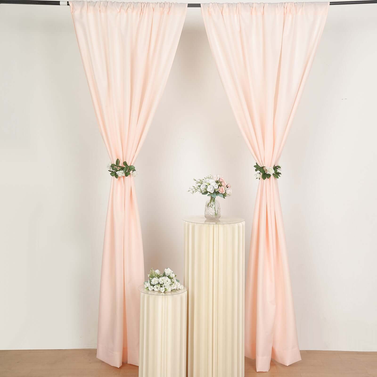 2 Pack Blush Polyester Event Curtain Drapes, 10ftx8ft Backdrop Event Panels With Rod Pockets 130 GSM