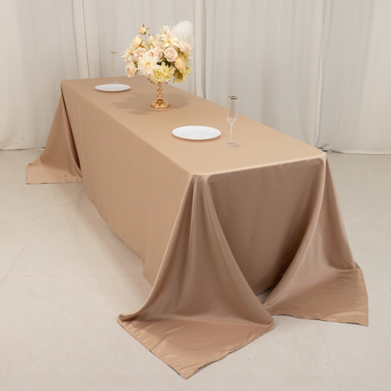 Lamour Satin 90x156 Rectangle Tablecloth Nude - Luxurious, Soft Seamless Table Cover