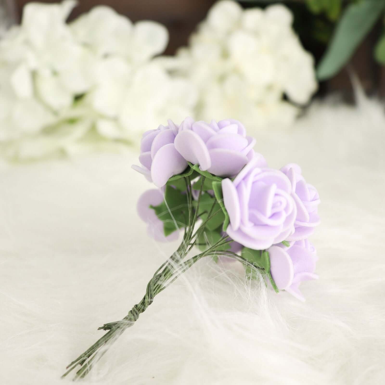 48 Roses 1 Lavender Lilac Real Touch Artificial DIY Foam Rose Flowers With Stem, Craft Rose Buds