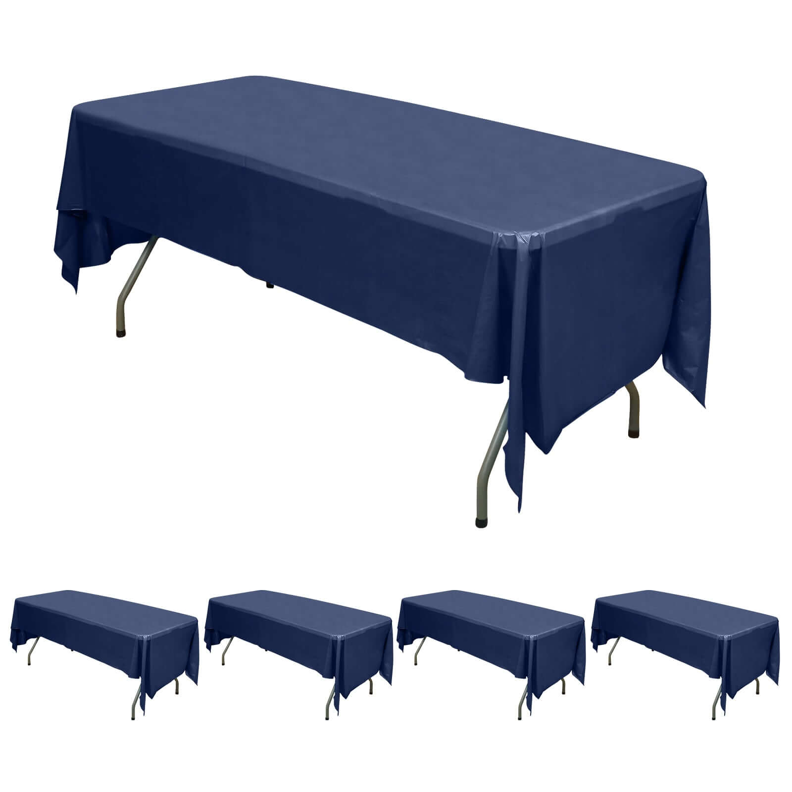 5-Pack Plastic Table Covers Navy Blue Rectangle - Reliable PVC Disposable Covers for Gatherings 54x108