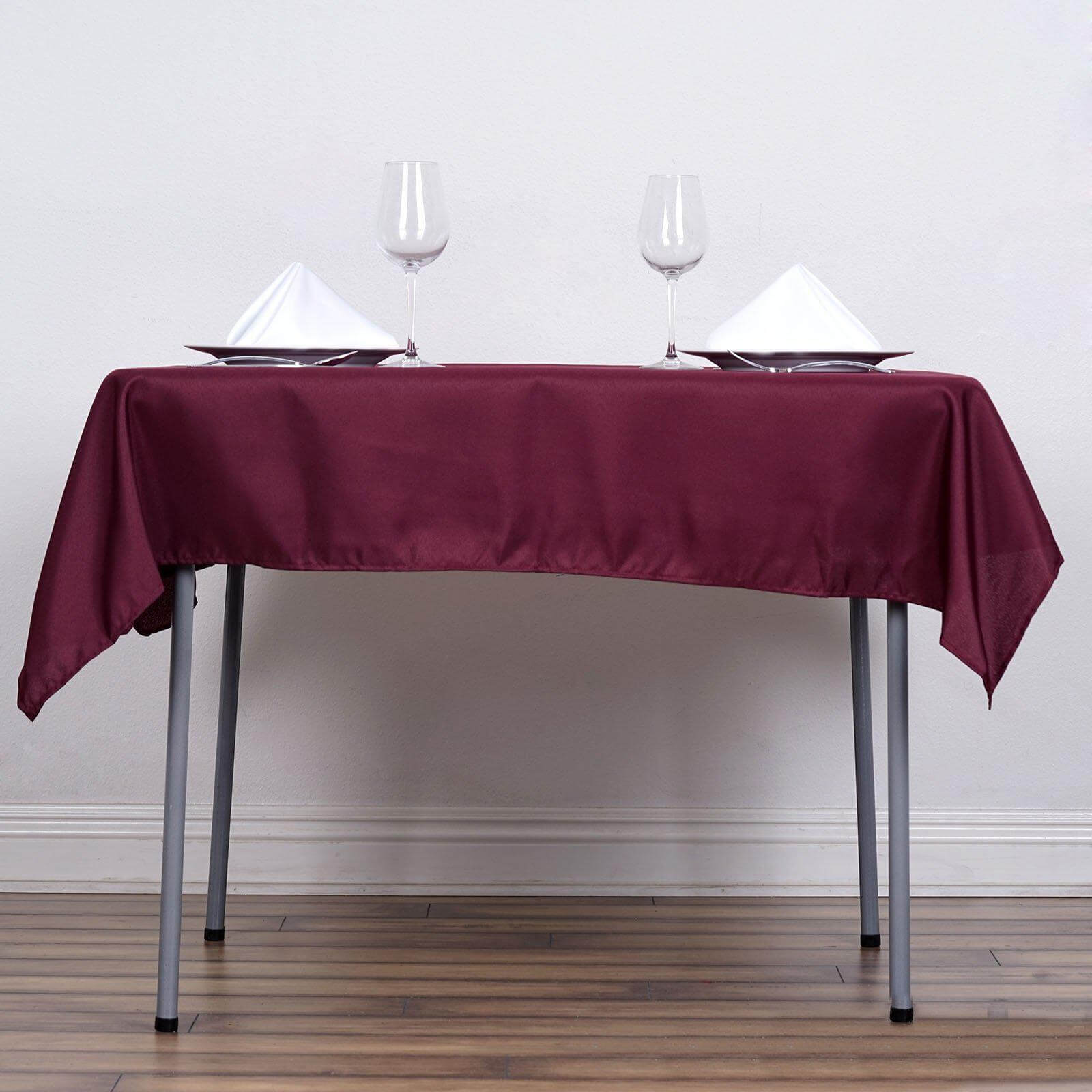 Polyester 54x54 Table Overlay Square Tablecloth Burgundy - Wrinkle-Resistant & Durable Table Cover