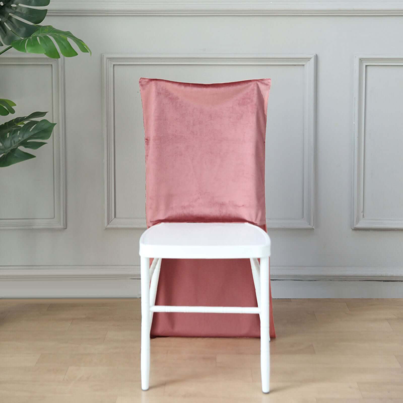 Velvet Chair Back Slipcover for Chiavari Chairs Dusty Rose - Soft and Smooth Solid Chair Back Cover Cap