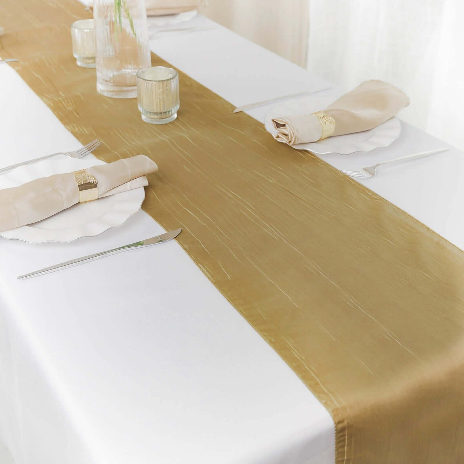 Taffeta 12x108 Table Runner Gold - Accordion Crinkle Design for Modern Gatherings