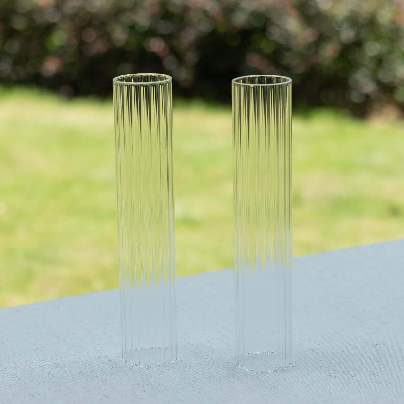 2-Pack Clear Ribbed Glass Hurricane Shades Open End Design - Stylish Candelabra Pillar Candle Holder Table Centerpiece 10