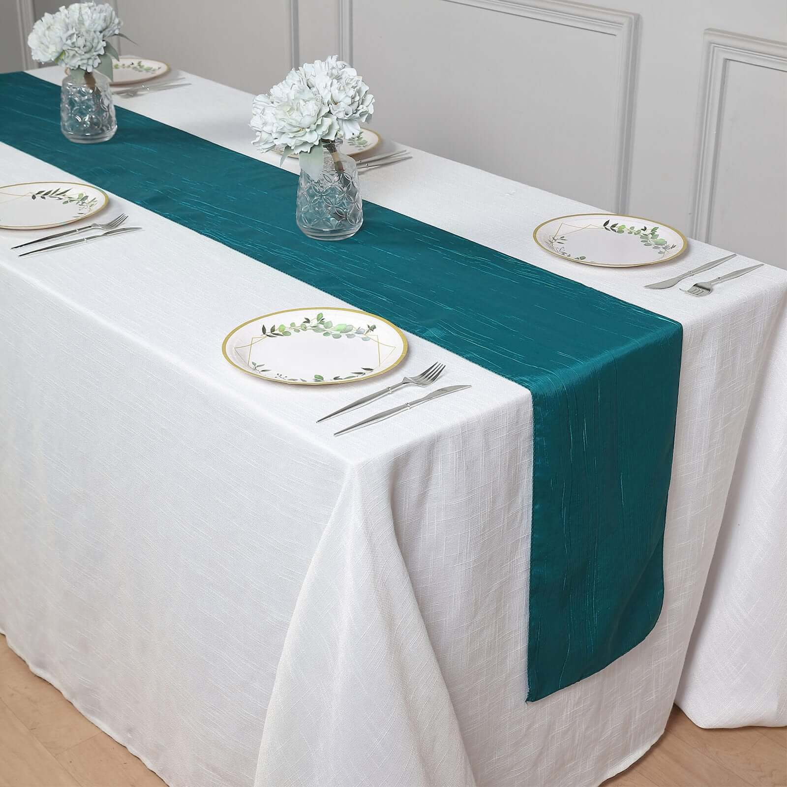 Taffeta 12x108 Table Runner Teal - Accordion Crinkle Design