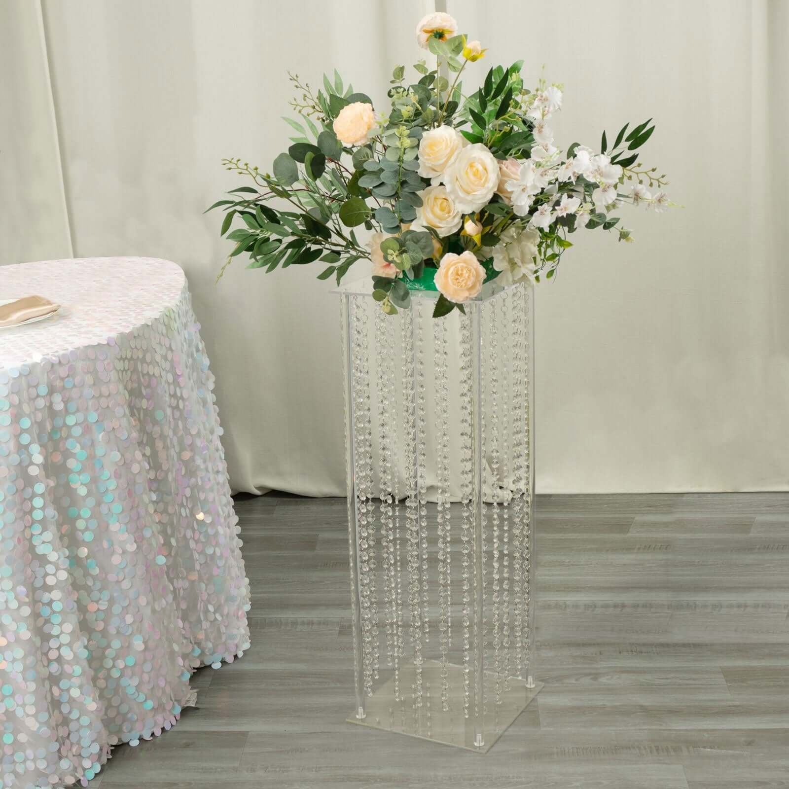 Acrylic Flower Pedestal Vase Pillar Stand with Crystal Beads Clear - Decorative Wedding Floor Centerpiece 32