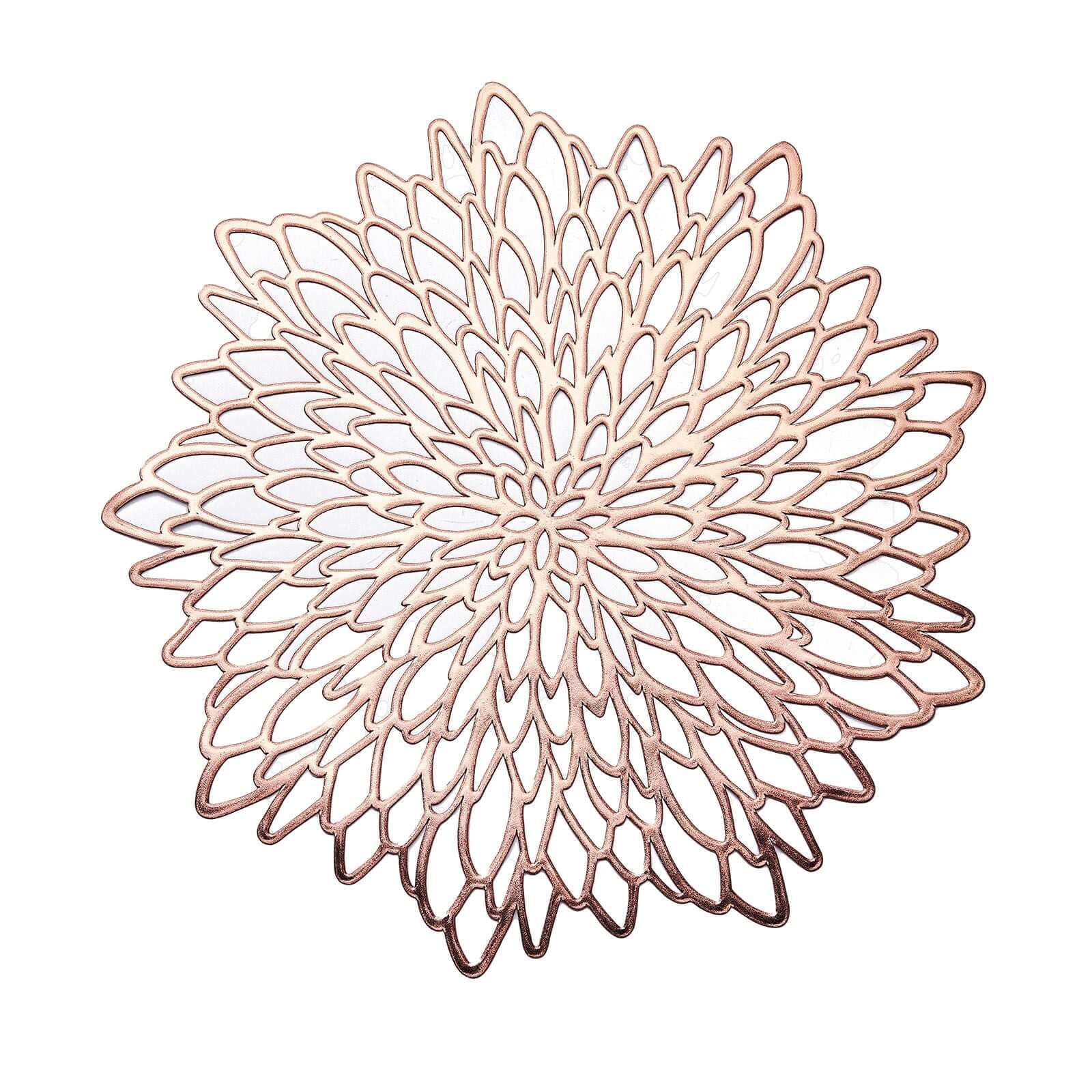 6-Pack Dining Table Mats Floral Design Rose Gold - Metallic Vinyl Round Non-Slip Mats for Tables 15