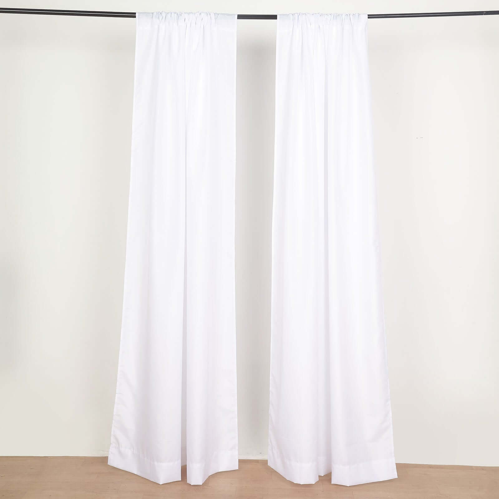 2 Pack White Polyester Event Curtain Drapes, 10ftx8ft Backdrop Event Panels With Rod Pockets 130 GSM