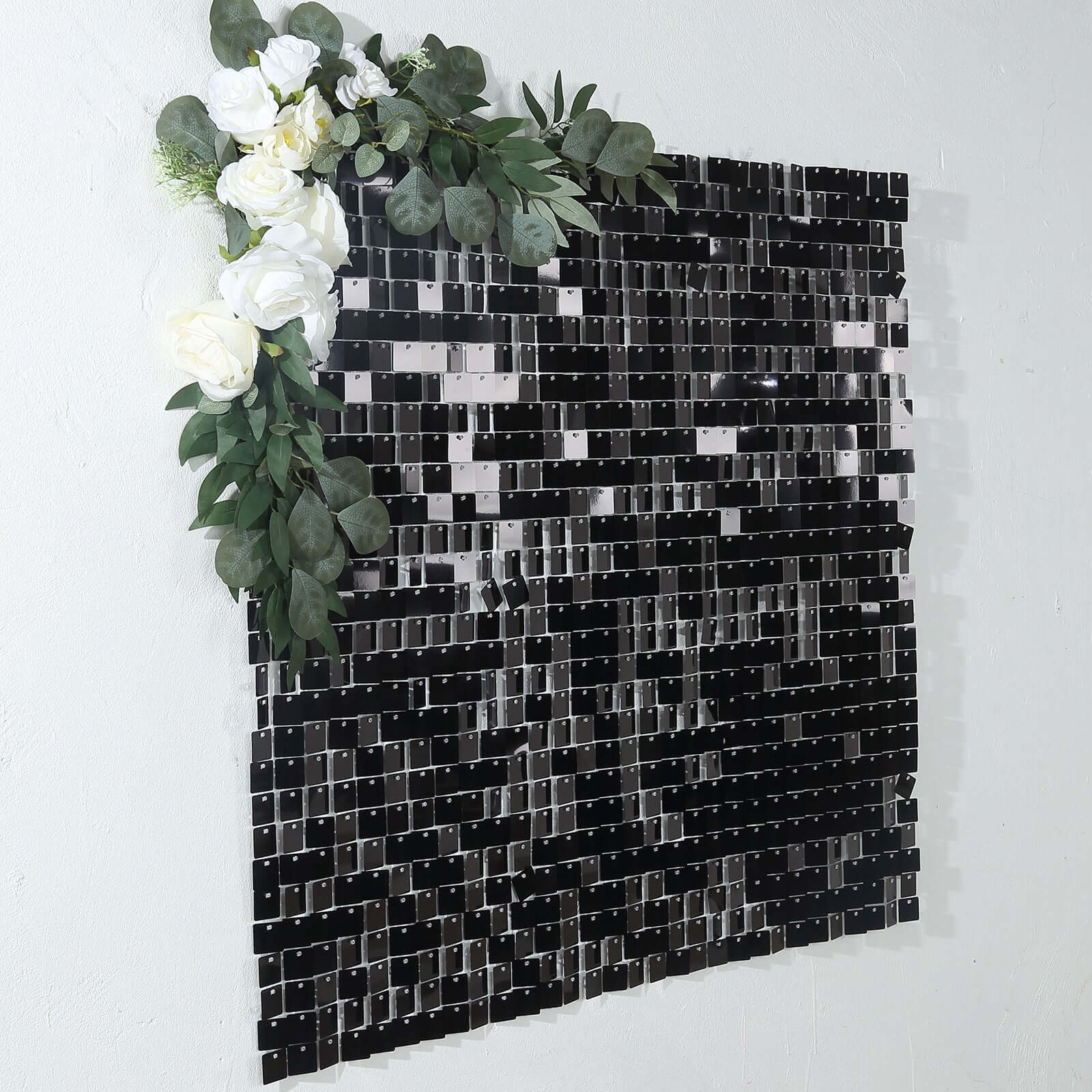 Shiny Black Square Sequin Shimmer Wall Party Photo Backdrop, 24sq.ft Active Spangle Wall Art Décor Panels - 24 Panels