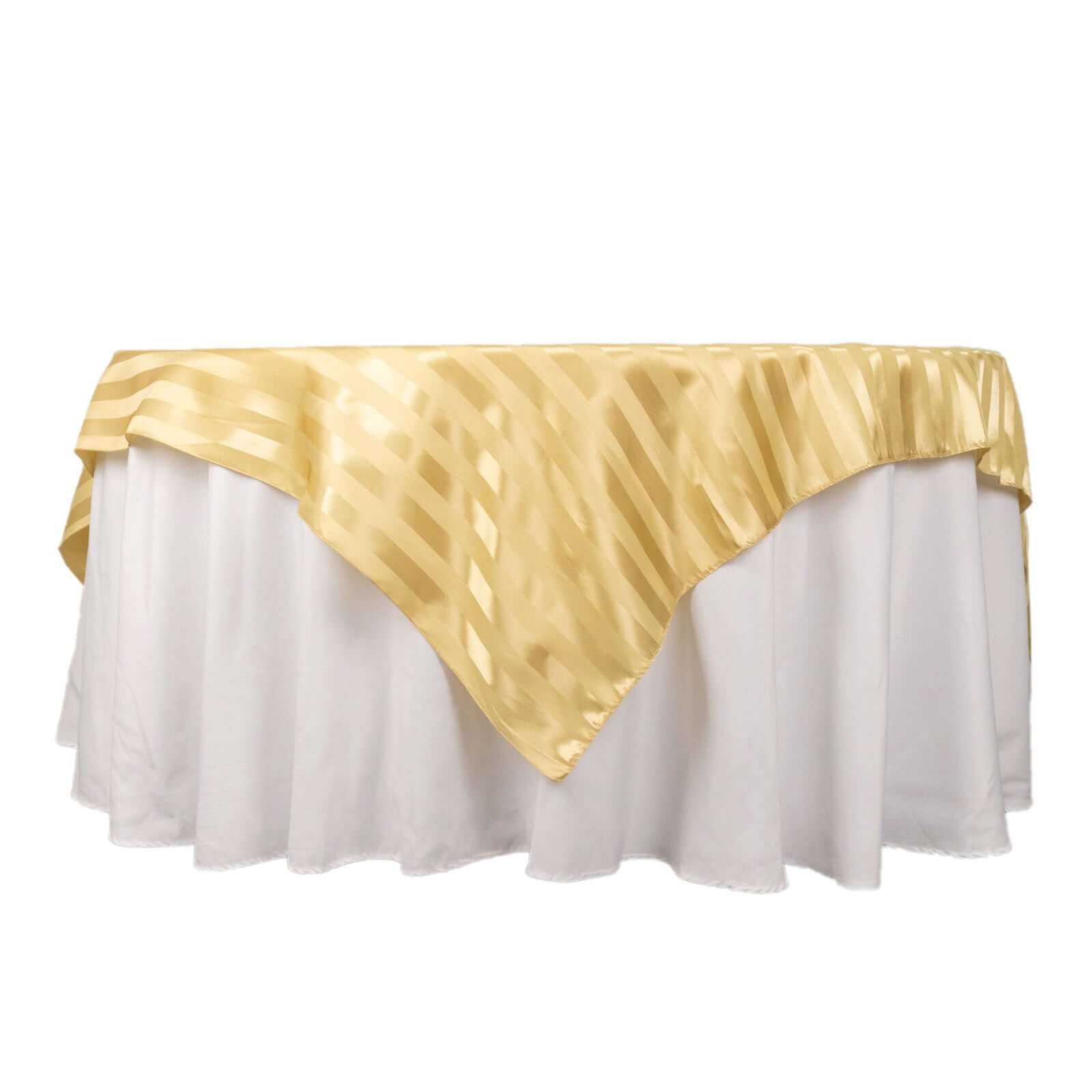 Satin 72x72 Table Overlay Square Tablecloth Champagne - Stripe Table Topper