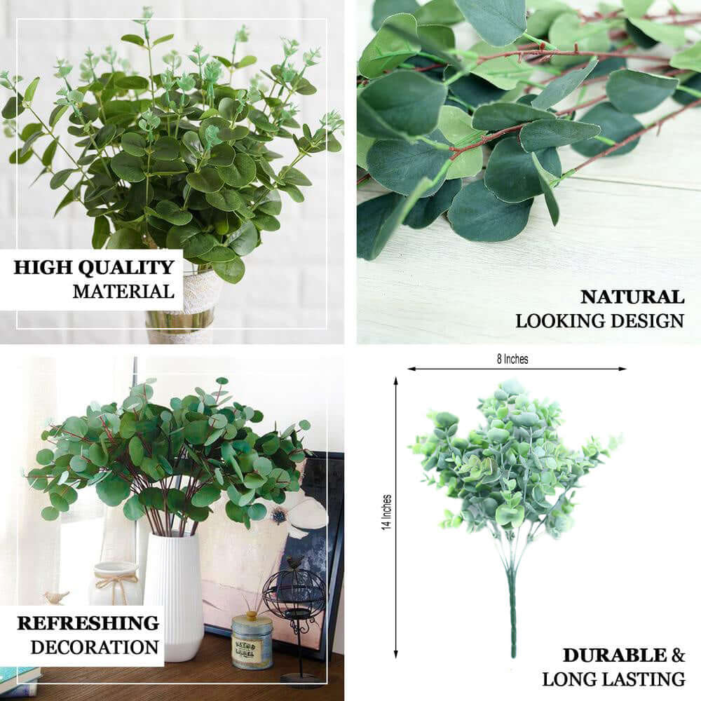 3 Bushes 14 Artificial Eucalyptus Branches, Greenery Bouquet Plants