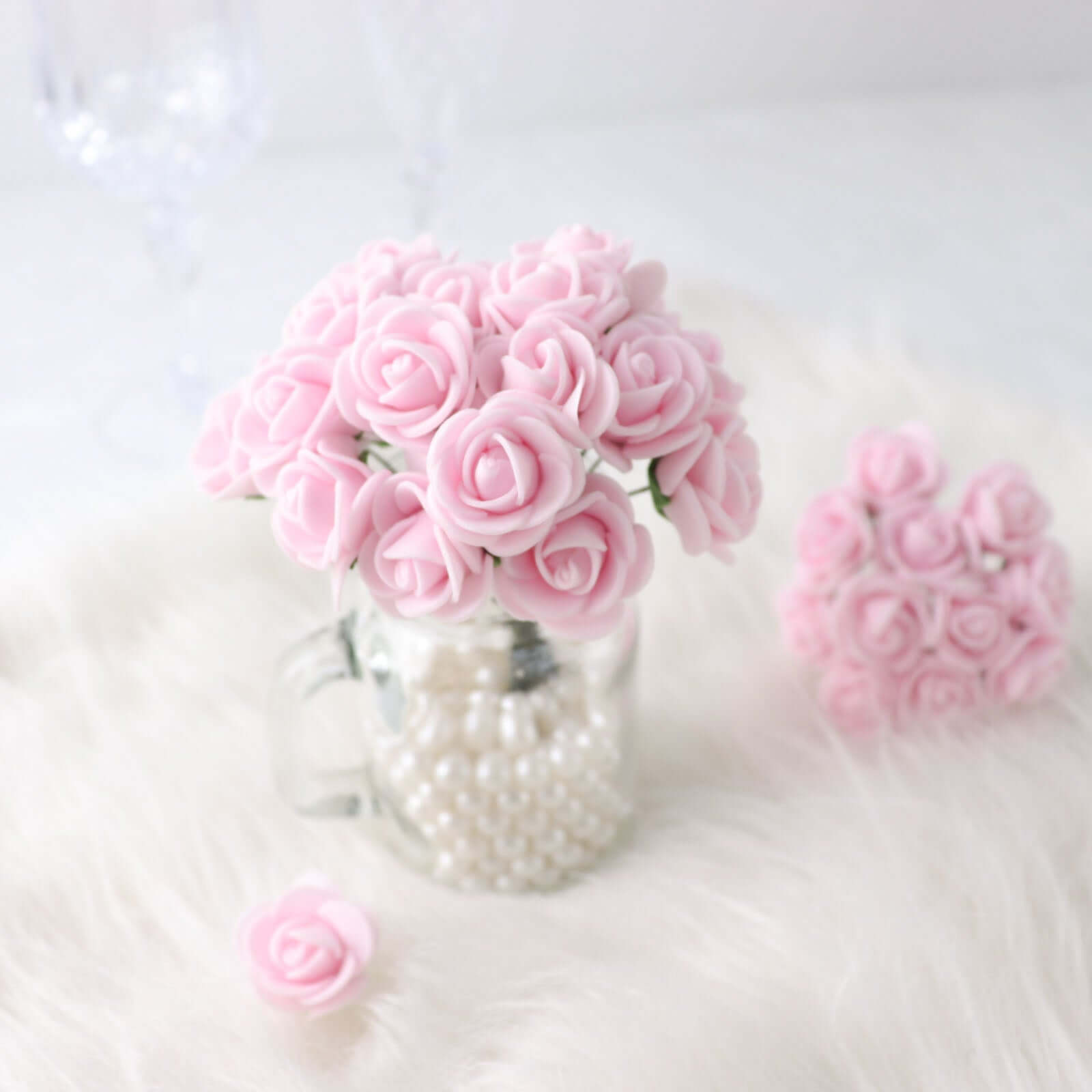 48 Roses 1 Pink Real Touch Artificial DIY Foam Rose Flowers With Stem, Craft Rose Buds