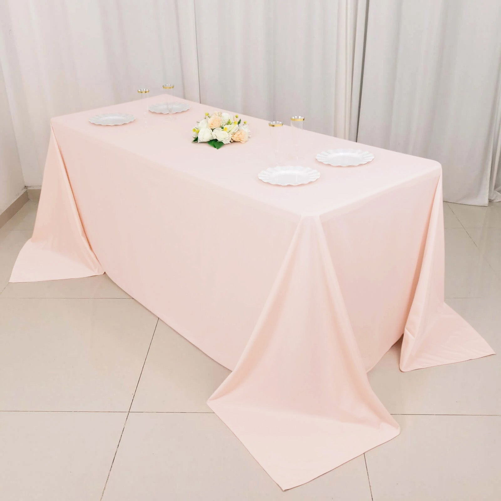 Premium Scuba Rectangular 90x132 Tablecloth Blush - Wrinkle Free, Stain Resistant & Seamless Table Cover