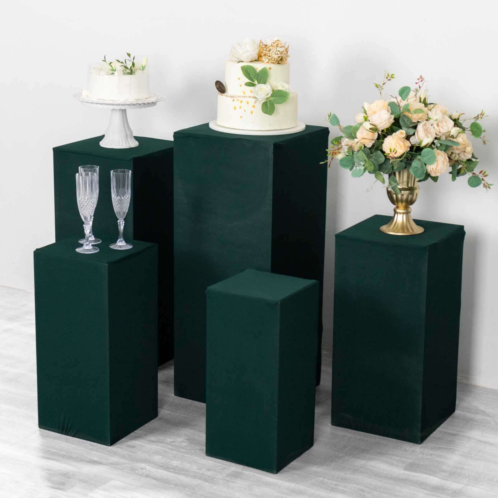 Set of 5 Hunter Emerald Green Spandex Rectangle Pedestal Stand Covers, Stretchable Pillar Prop Covers - 160 GSM