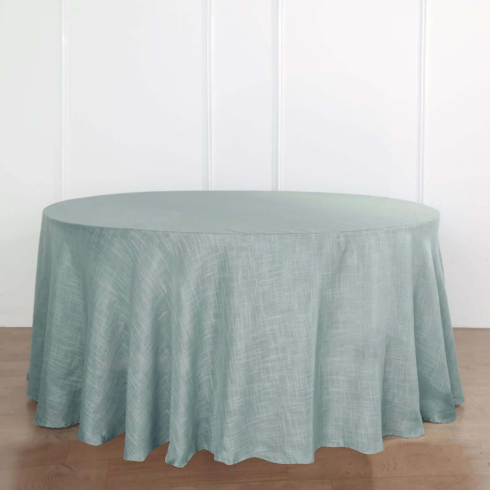 Faux Linen 120 Round Tablecloth Dusty Blue - Slubby Texture Wrinkle-Resistant Seamless Table Cover