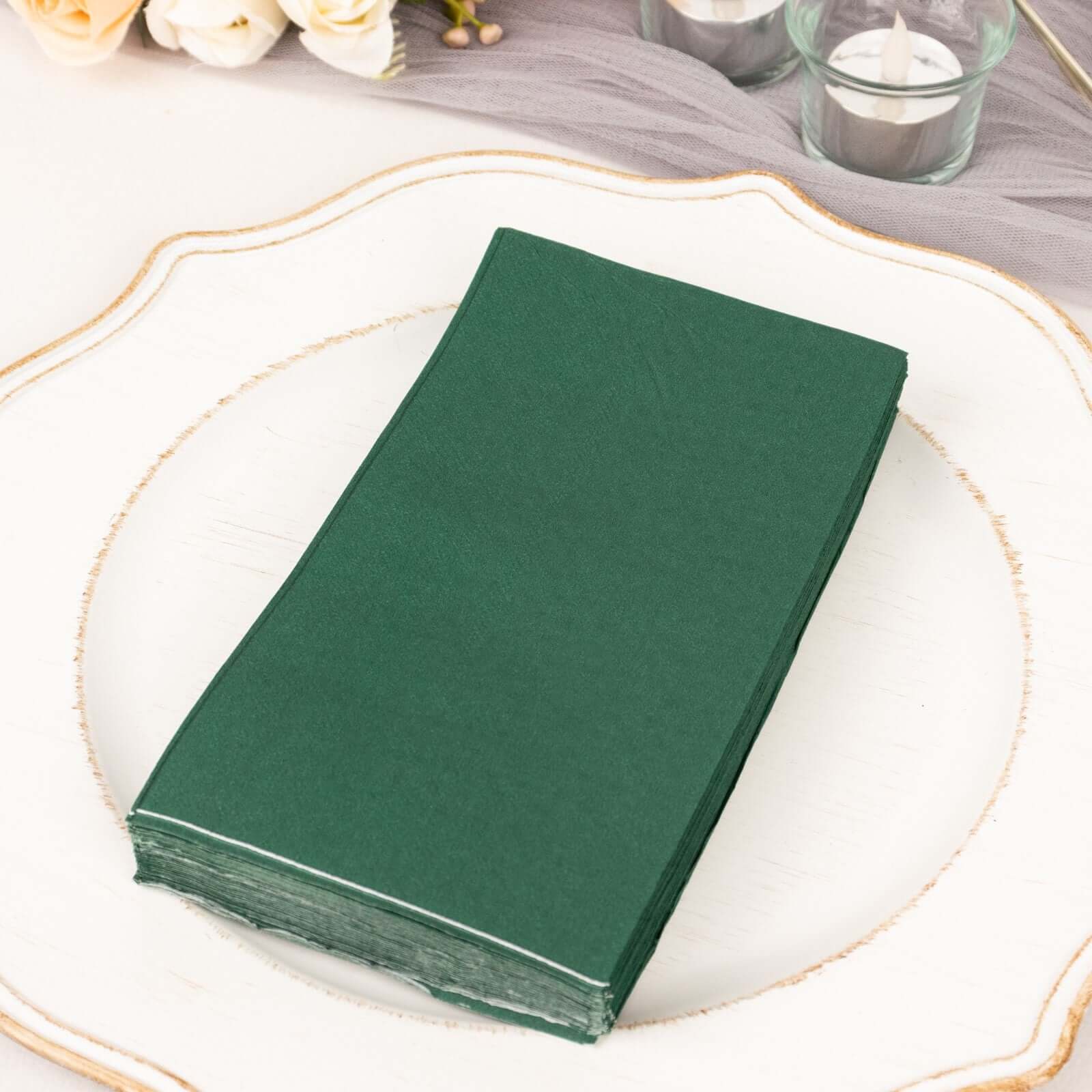 50-Pack Paper Napkins Soft Hunter Emerald Green - Disposable 2-Ply Cocktail and Beverage Napkins for Weddings