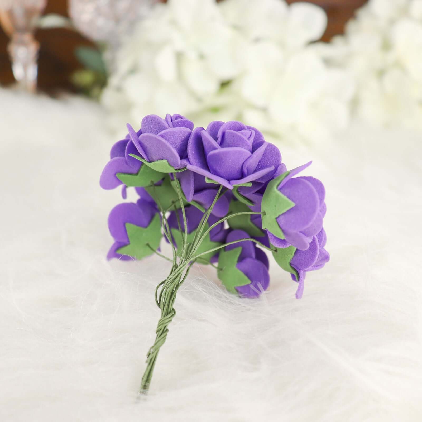 48 Roses 1 Purple Real Touch Artificial DIY Foam Rose Flowers With Stem, Craft Rose Buds