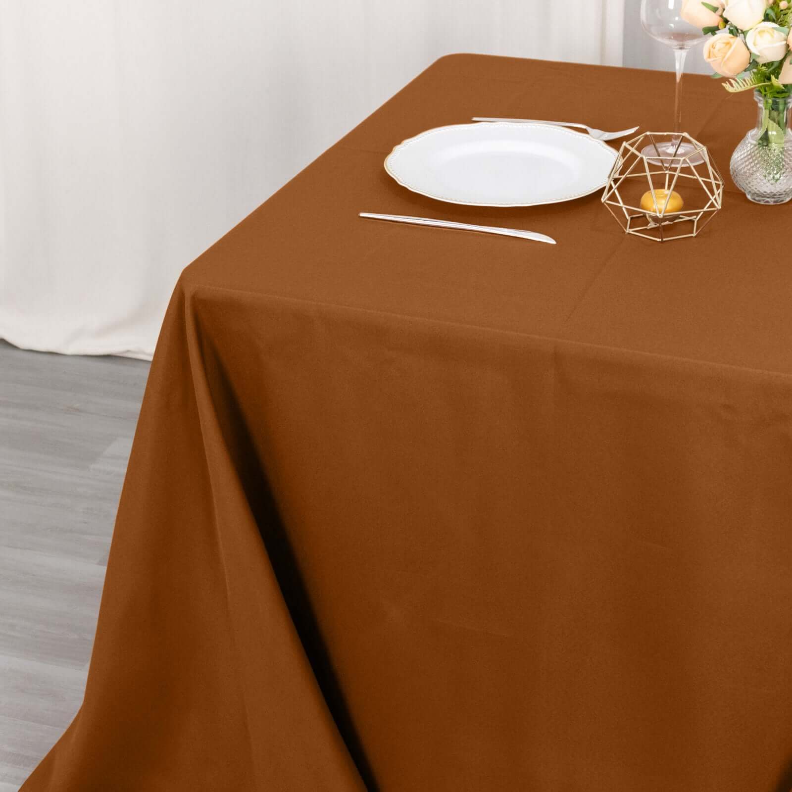 Polyester 90x90 Table Overlay Square Tablecloth Cinnamon Brown - Wrinkle-Resistant & Durable Table Cover