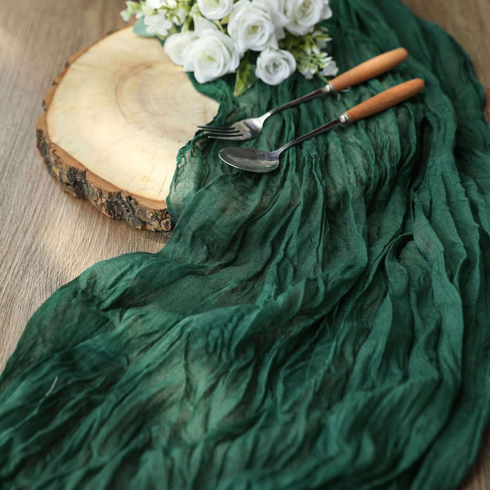 Gauze Cheesecloth 10ft Table Runner Hunter Emerald Green - Rustic Boho Style