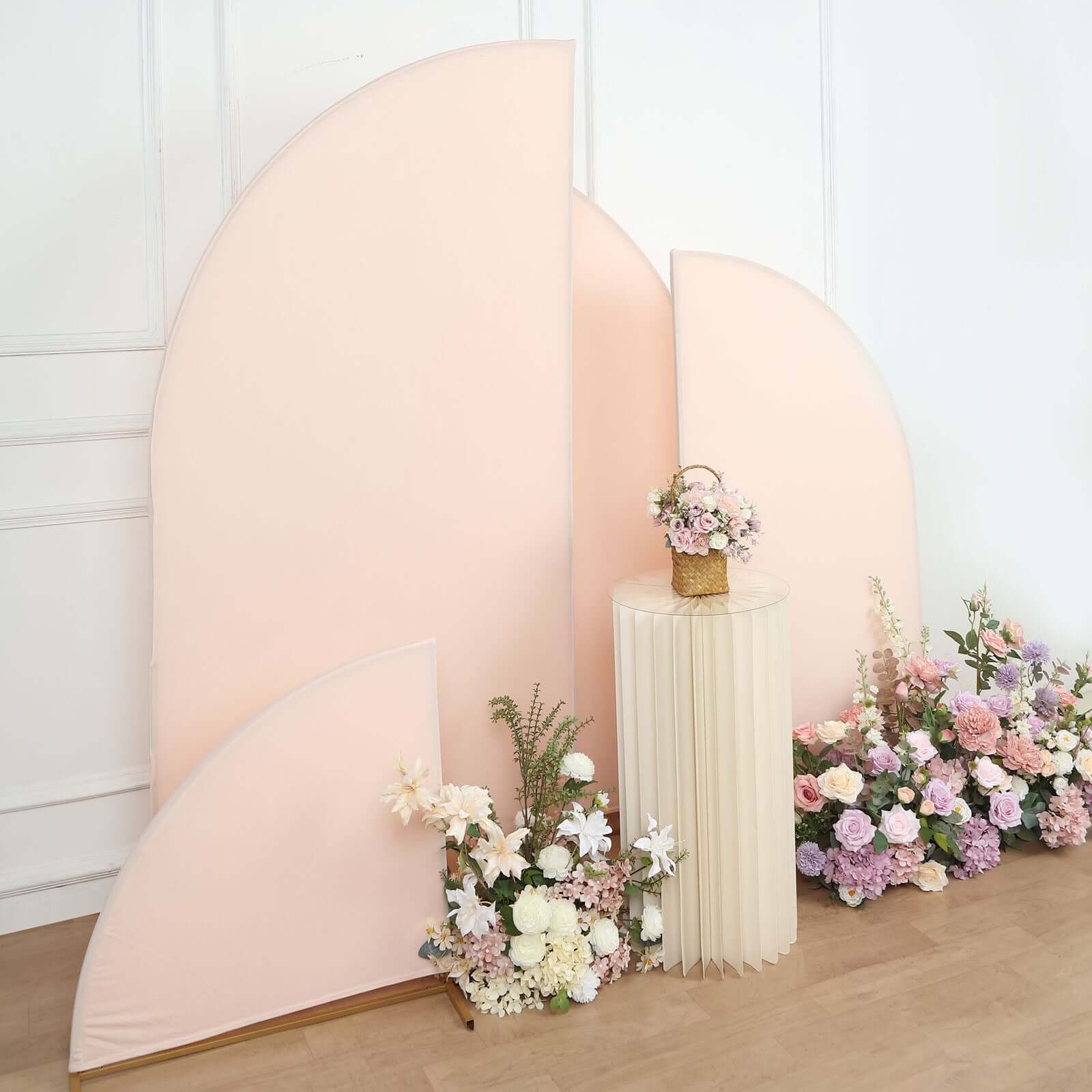 Set of 4 Matte Blush Spandex Half Moon Chiara Backdrop Stand Covers, Custom Fitted Wedding Arch Covers - 2.5ft,5ft,6ft,7ft