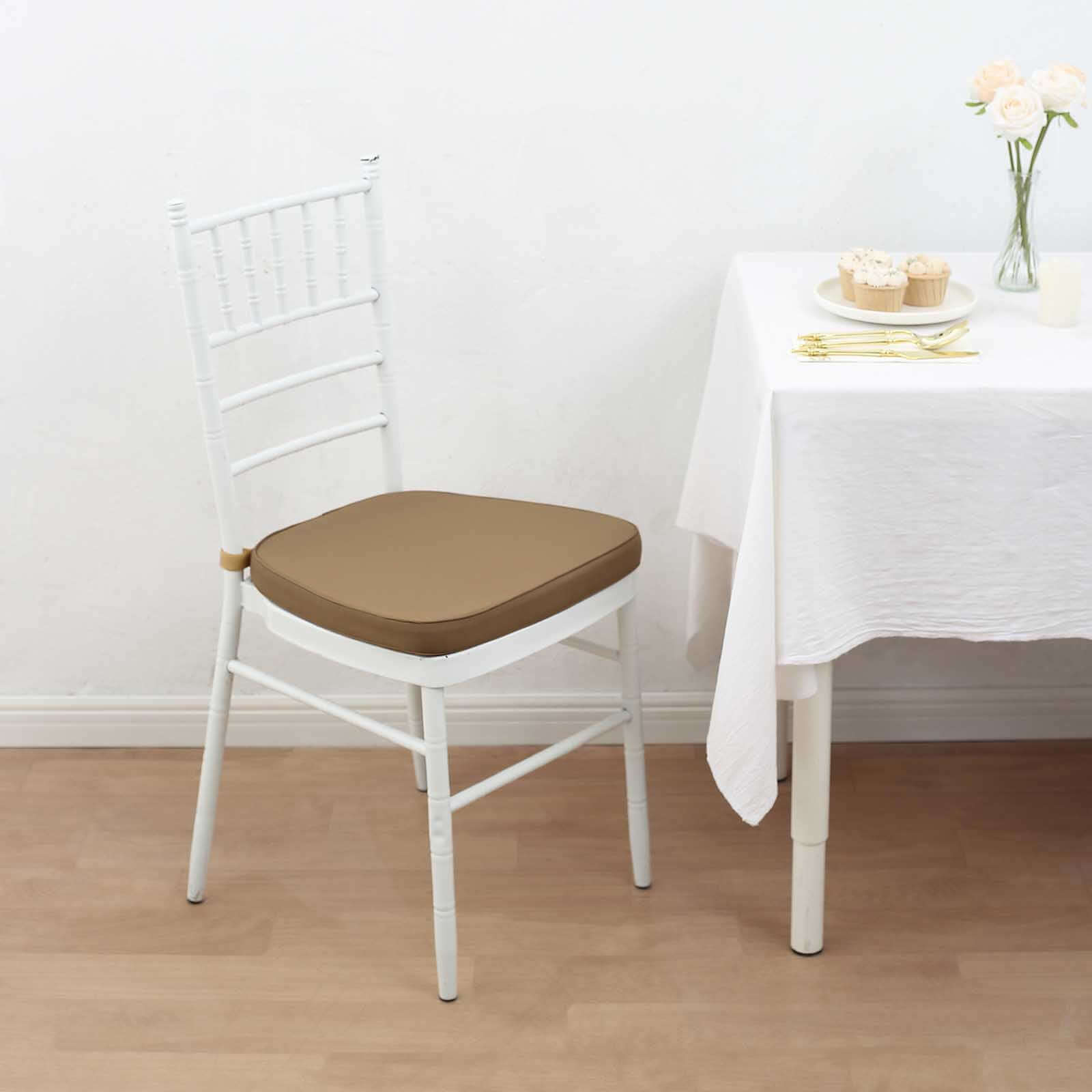 Chiavari Chair Cushion with 1.5 Thick Memory Foam and Ties Taupe - Stylish Removable Cover for Comfort