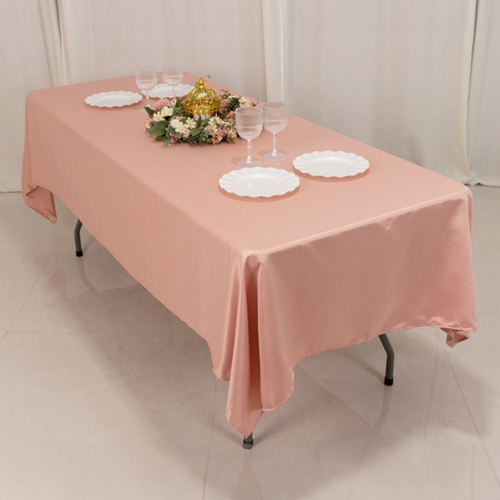Lamour Satin 60x102 Rectangle Tablecloth Dusty Rose - Durable & Silky Soft Feel Table Cover