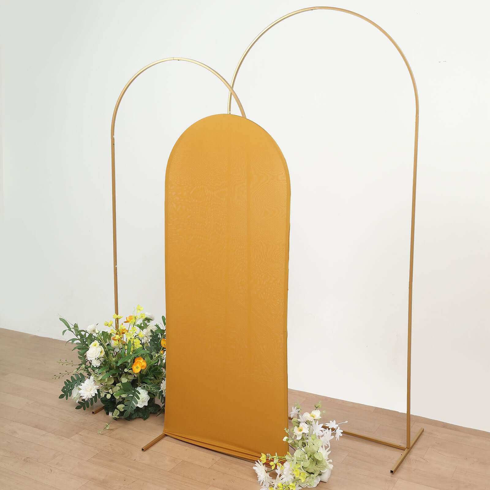 5ft Matte Gold Spandex Fitted Chiara Backdrop Stand Cover For Round Top Wedding Arch