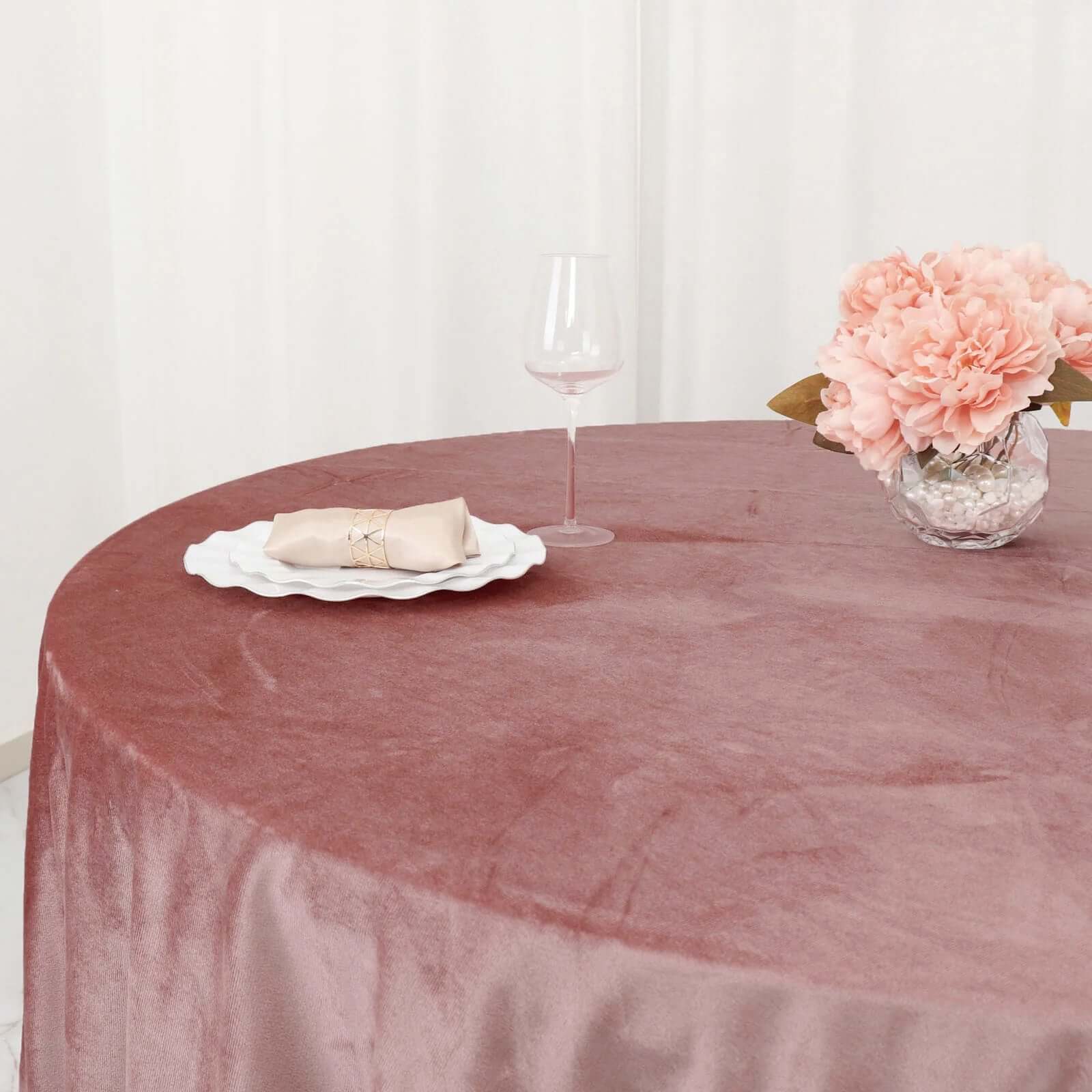 Premium Velvet 120 Round Tablecloth Dusty Rose - Reusable Soft & Seamless Table Cover