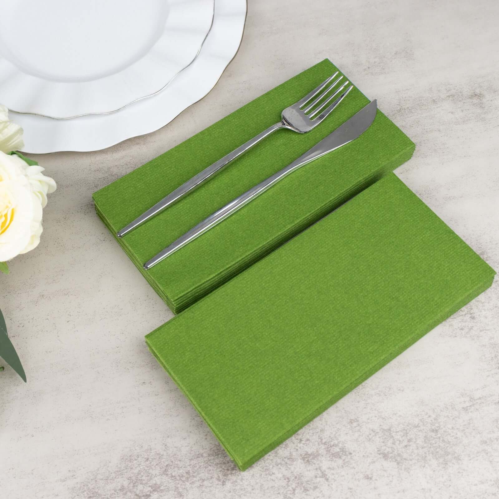 20-Pack Paper Linen-Like Napkins Olive Green - Disposable Hygienic Airlaid Guest Towels 8.5x4