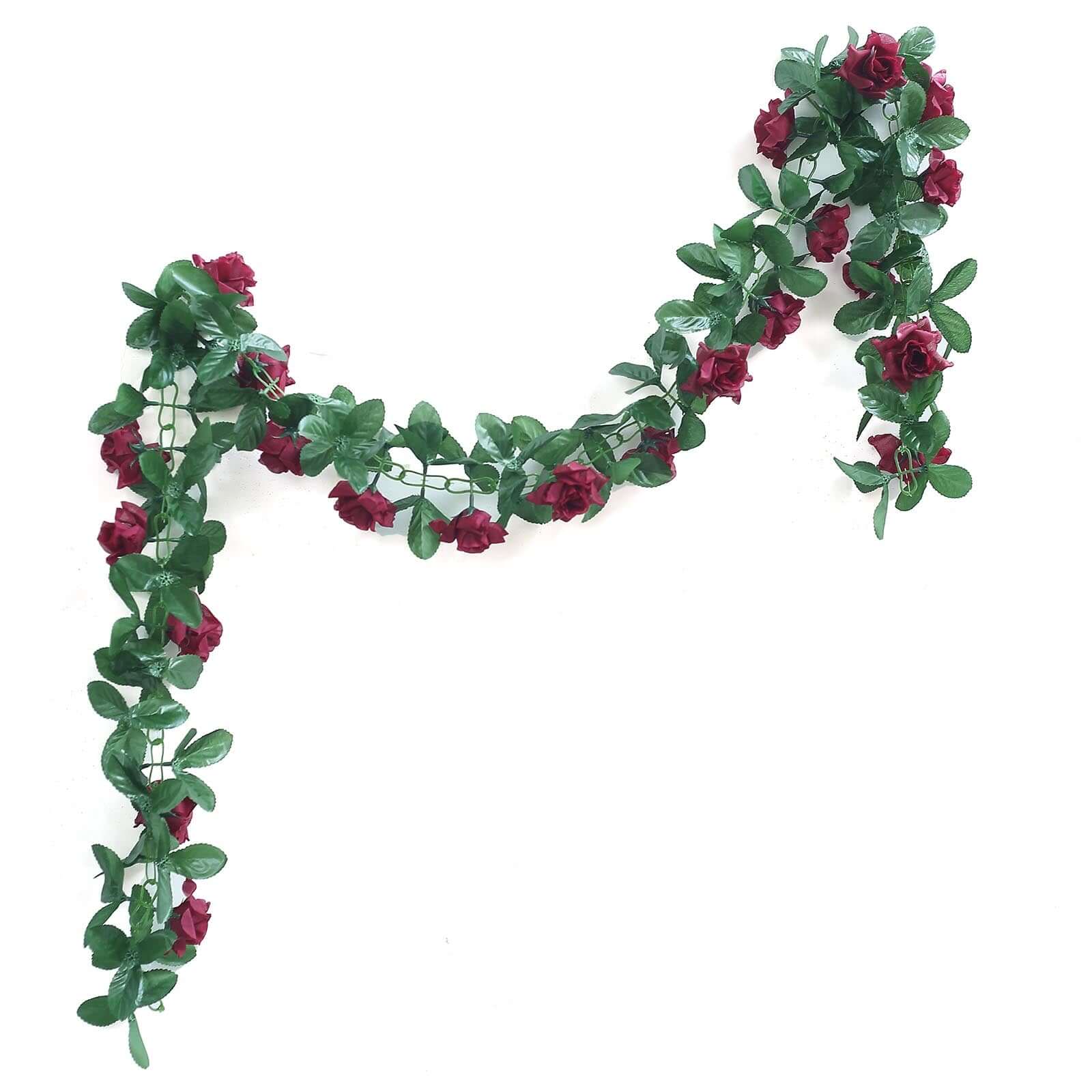 6ft Burgundy Artificial Silk Rose Garland UV Protected Flower Chain