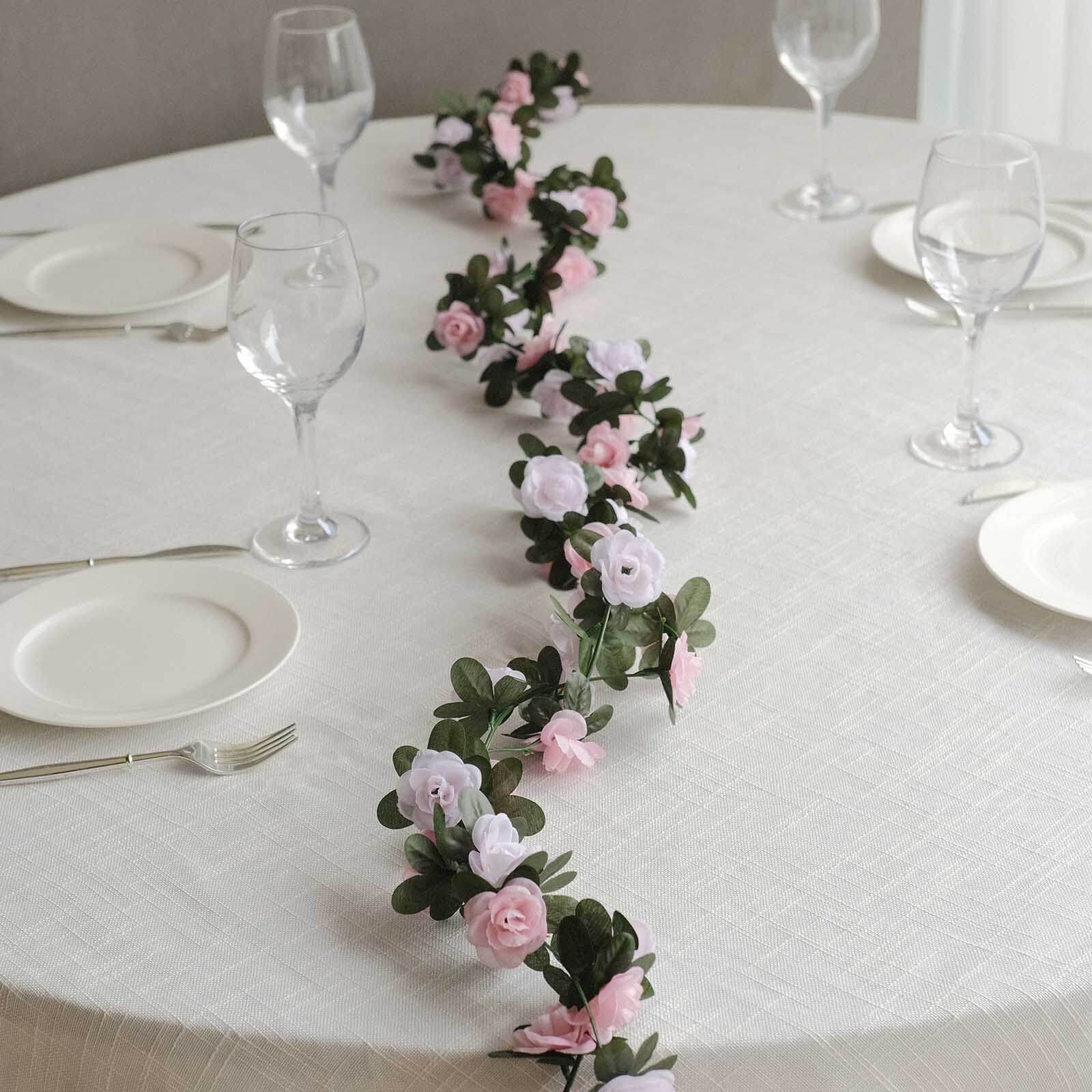 2 Pack 8ft Blush Dusty Rose Artificial Silk Flower Garland Mini Rose Vines with 45 Flower Heads