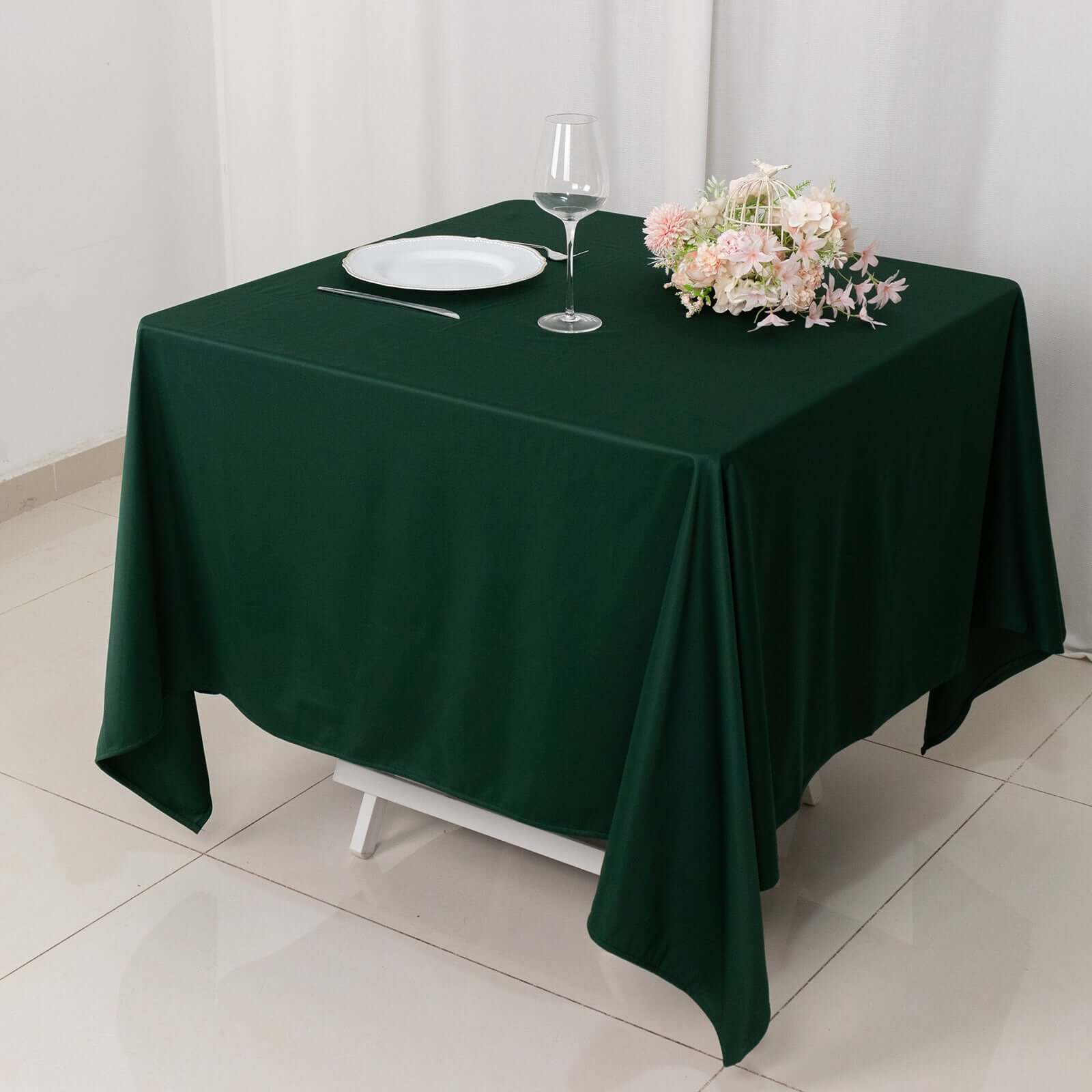 Premium Scuba Square 70x70 Tablecloth Hunter Emerald Green - Wrinkle Free & Stain Resistant Table Cover