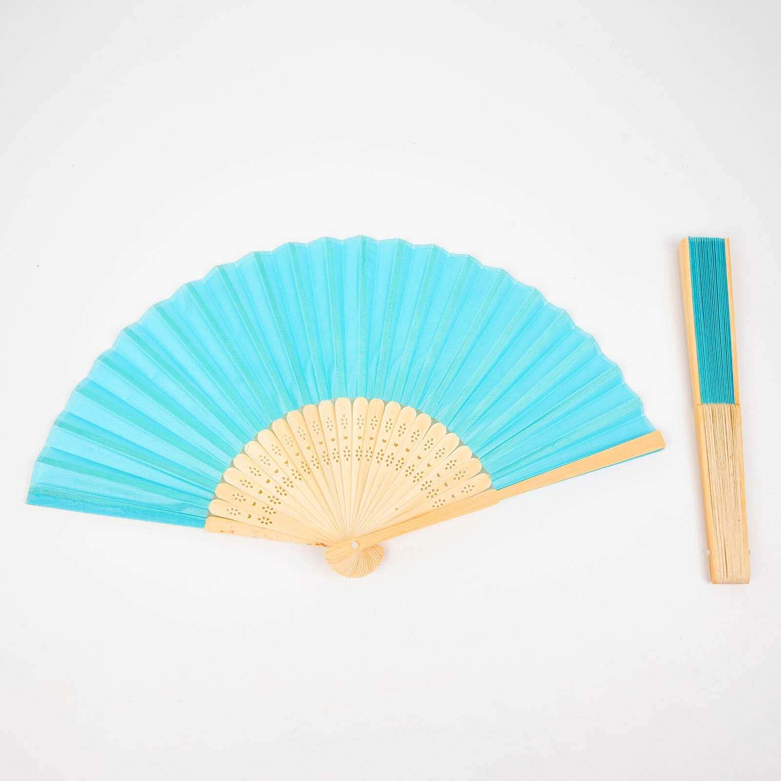 5 Pack Turquoise Asian Silk Folding Fans Party Favors, Oriental Folding Fan Favors