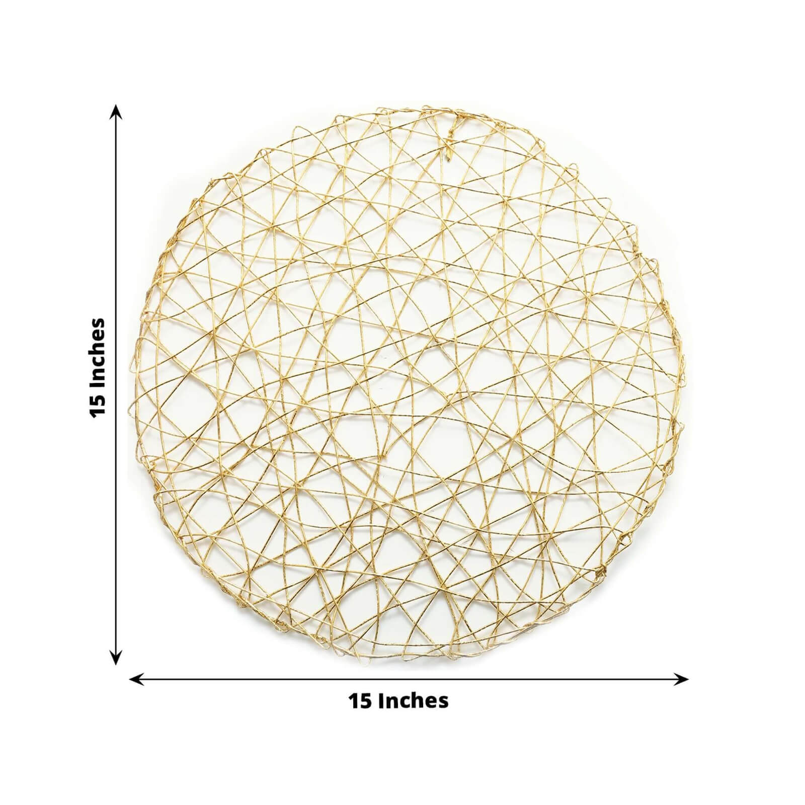 6-Pack Table Placemats Woven Fiber Design Gold Round - Disposable Mats for Dining and Events 15