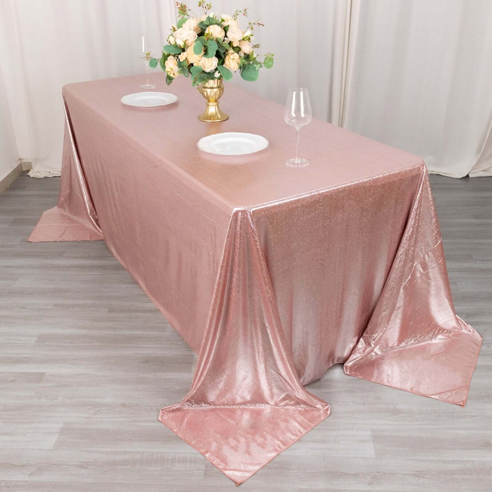 Sequin Dots Polyester 90x132 Rectangle Tablecloth Shimmering Rose Gold - Seamless, Glittering & Wrinkle Free Table Cover