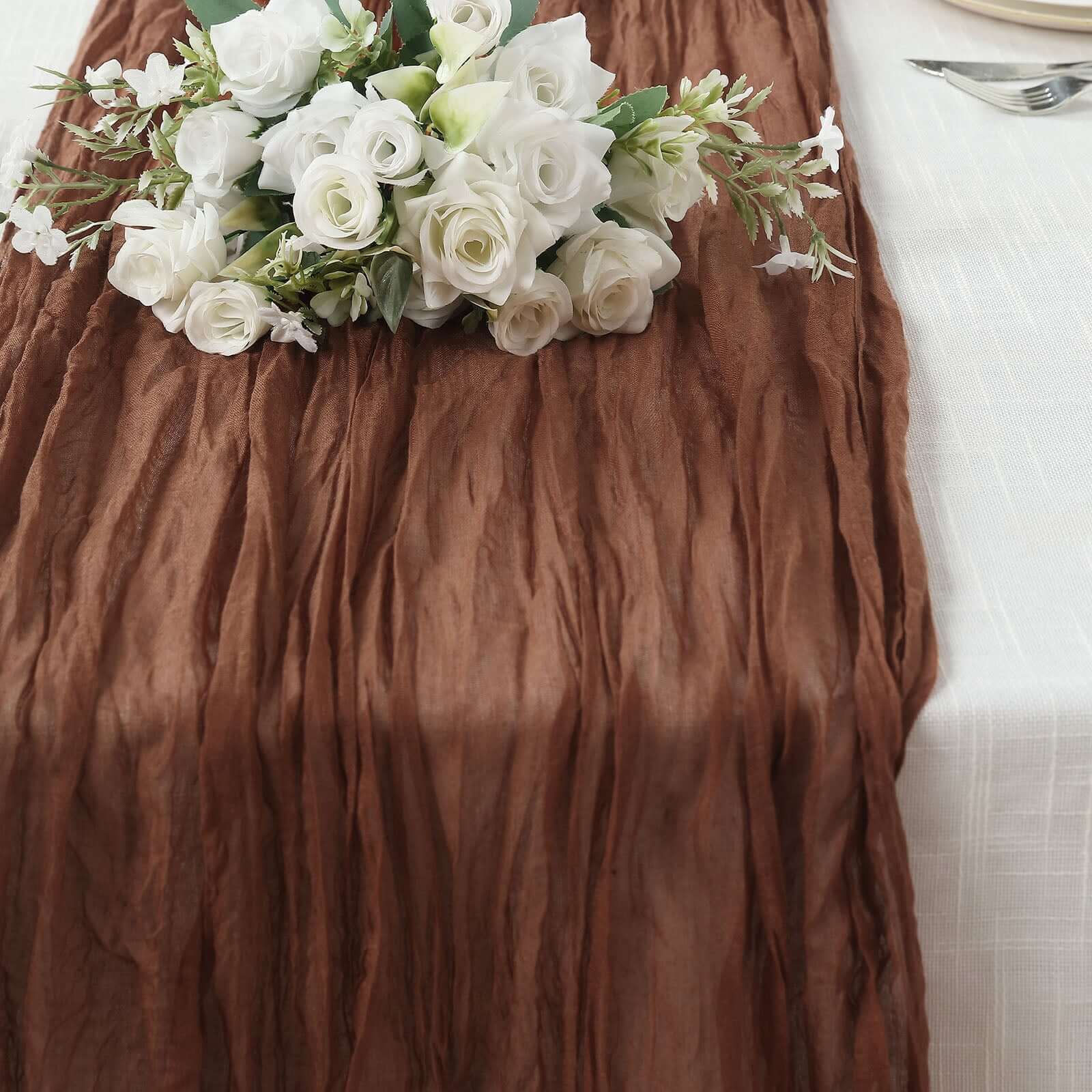 Gauze Cheesecloth 10ft Table Runner Cinnamon Brown - Rustic Boho Style