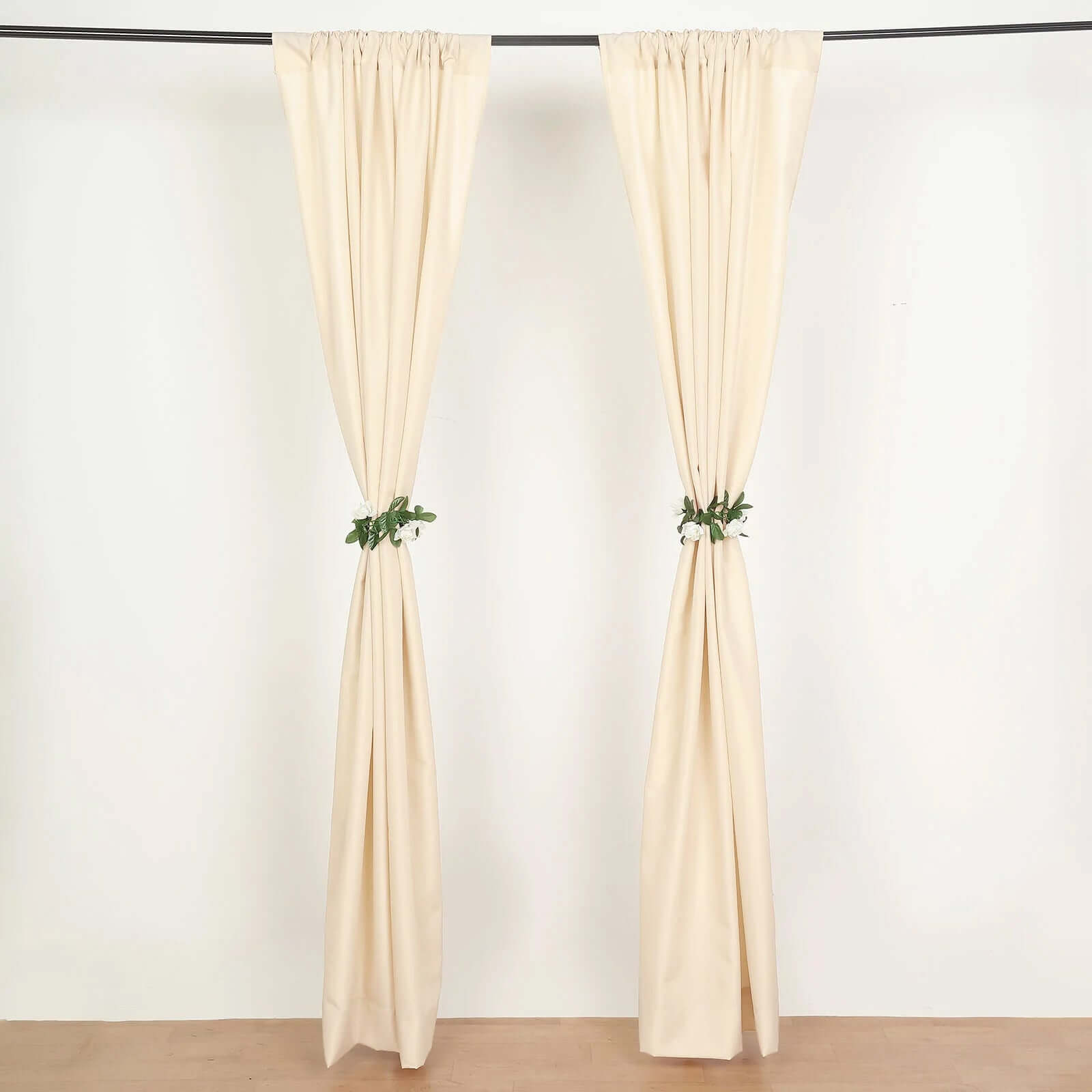 2 Pack Beige Polyester Event Curtain Drapes, 10ftx8ft Backdrop Event Panels With Rod Pockets 130 GSM