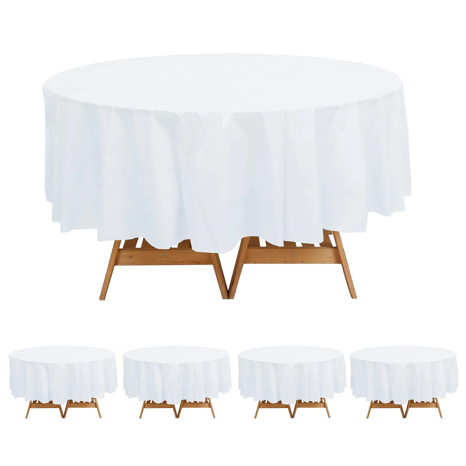 5-Pack Plastic Table Covers White Round - Durable PVC Disposable Tablecloths for Events 84